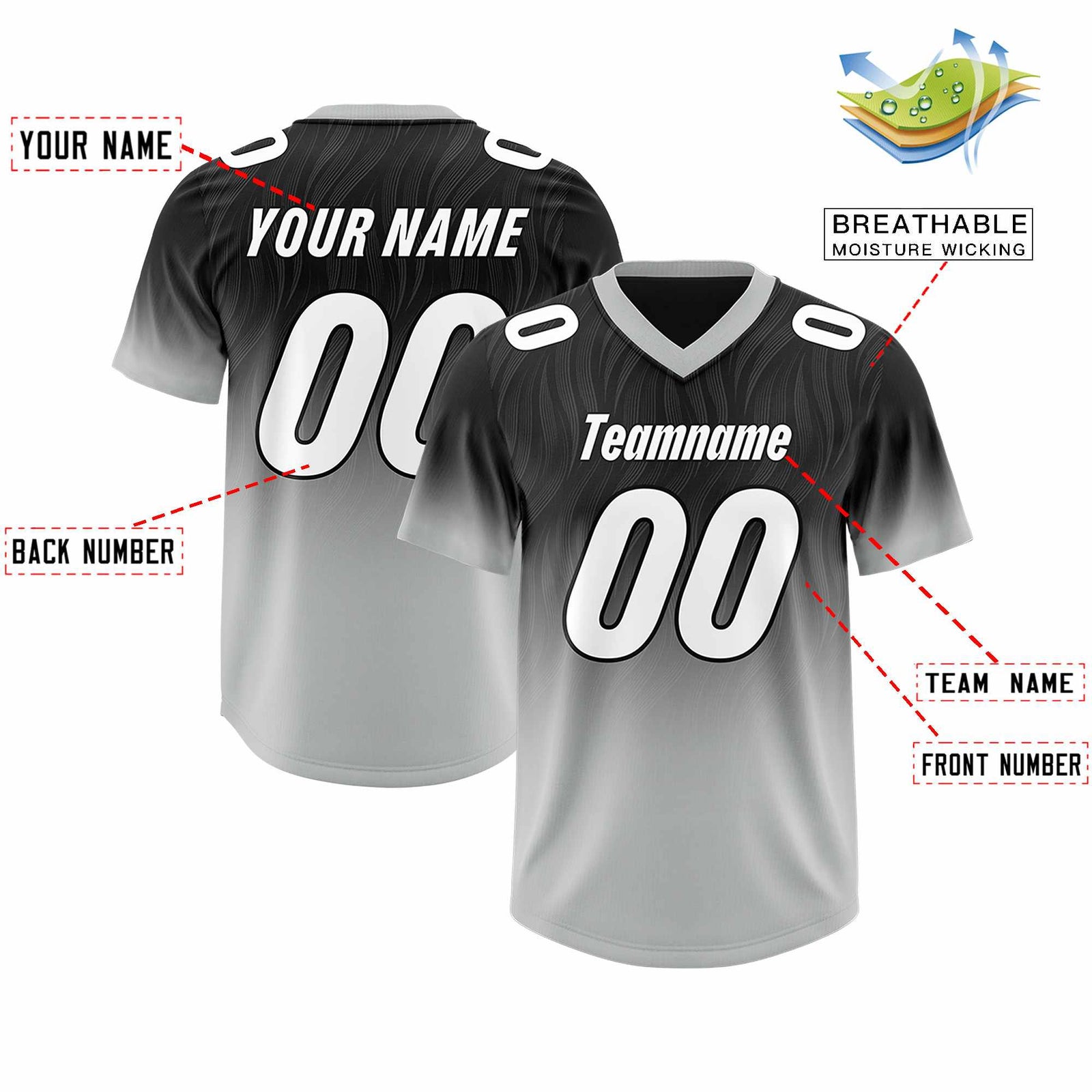 Custom Black Gray Gradient Fashion Outdoor Authentic Football Jersey