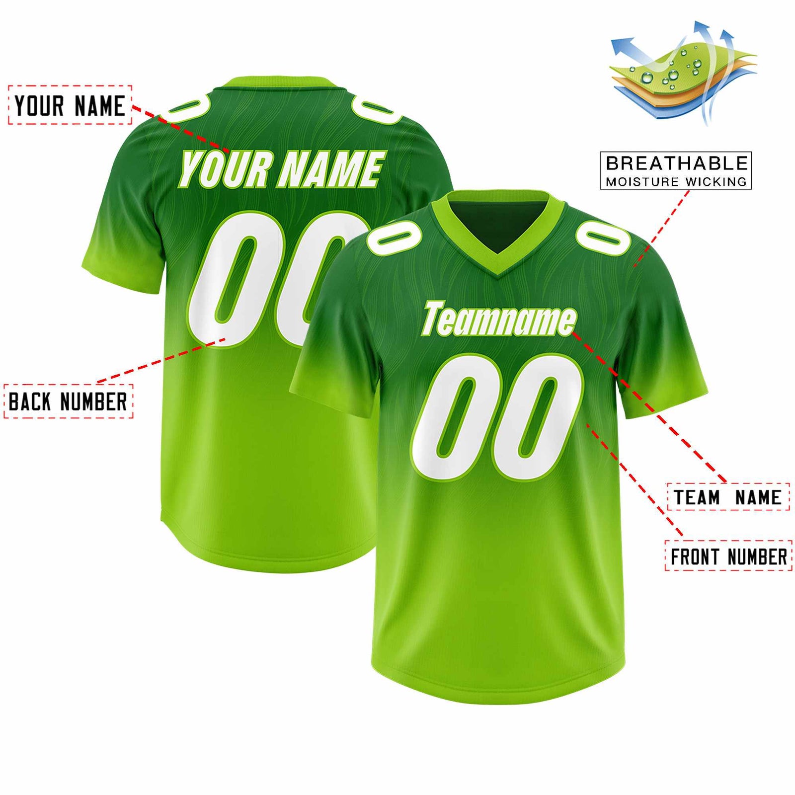 Custom Kelly Green Neon Green Gradient Fashion Outdoor Authentic Football Jersey