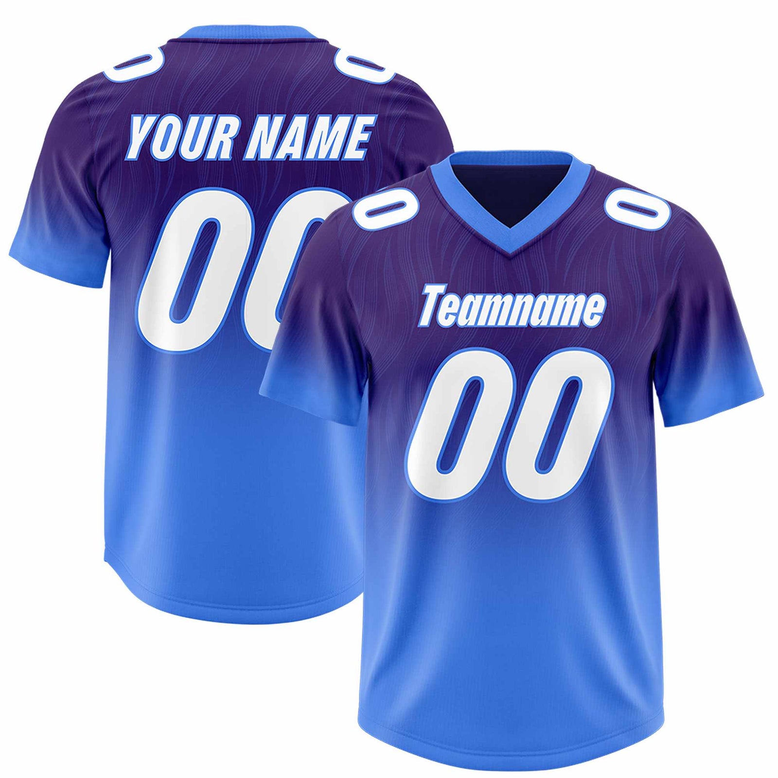 Custom Purple Powder Blue Gradient Fashion Outdoor Authentic Football Jersey