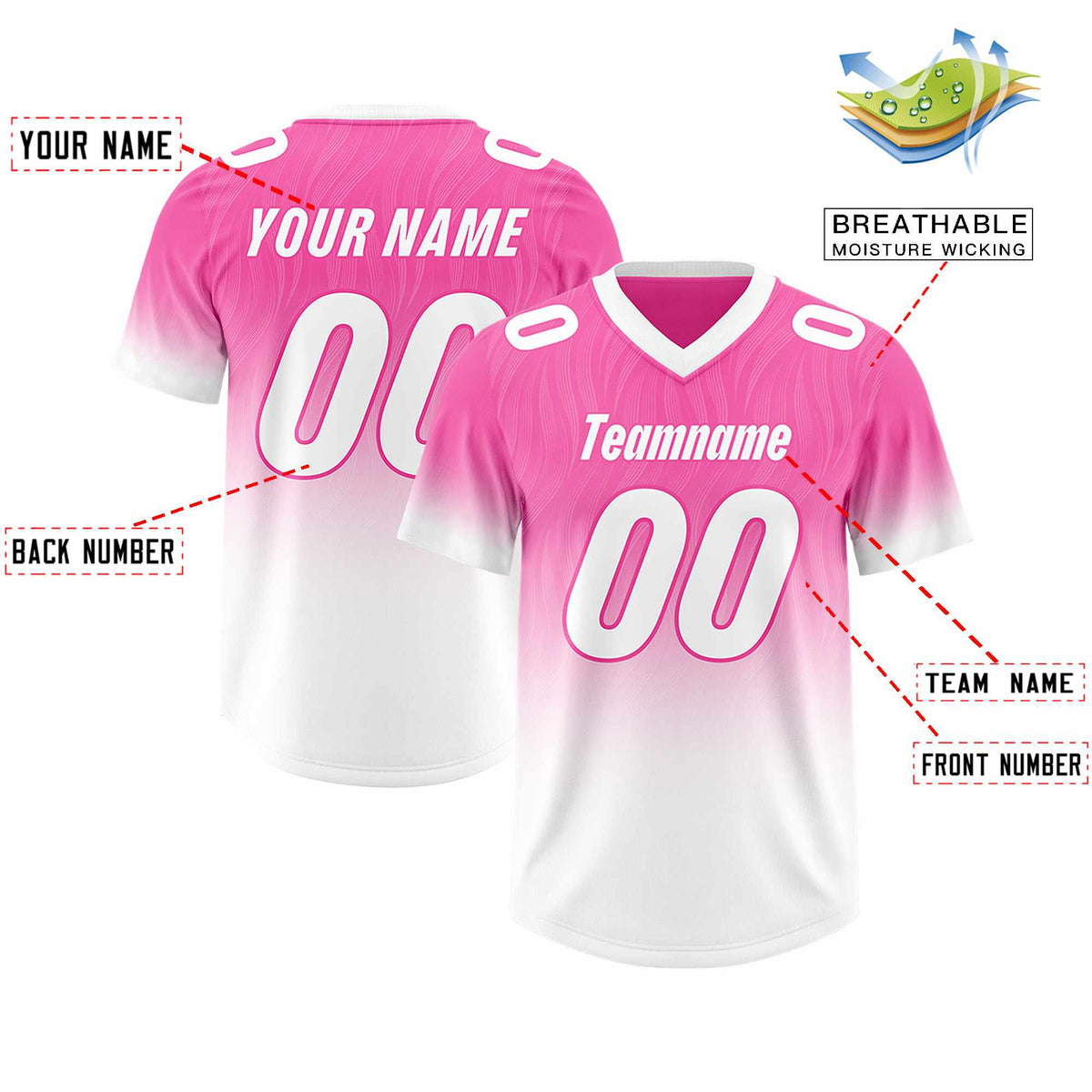 Custom Pink White Gradient Fashion Outdoor Authentic Football Jersey