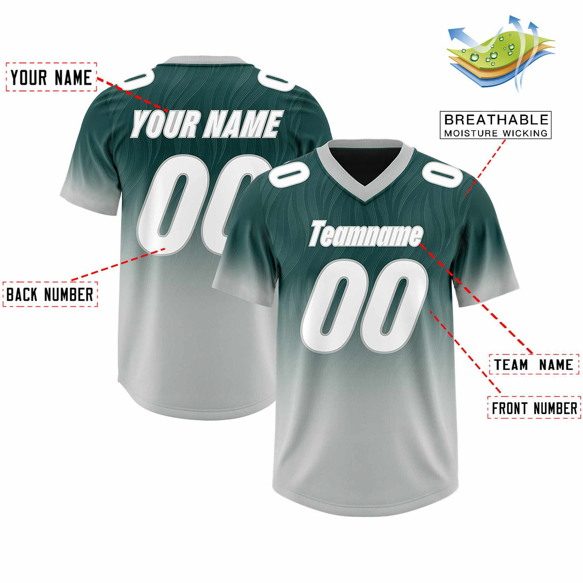 Custom Midnight Green Gray Gradient Fashion Outdoor Authentic Football Jersey