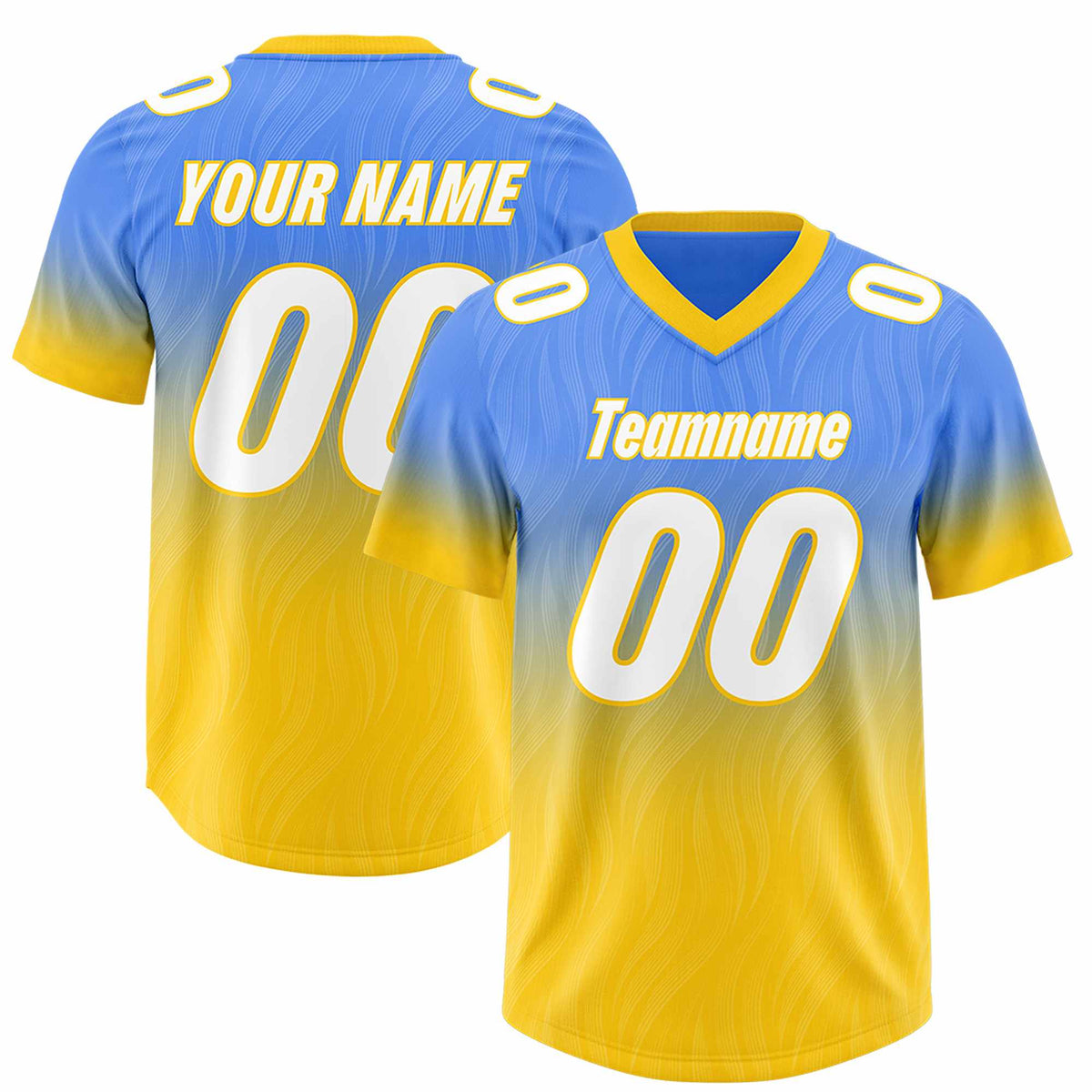 Custom Powder Blue Gold Gradient Fashion Outdoor Authentic Football Jersey