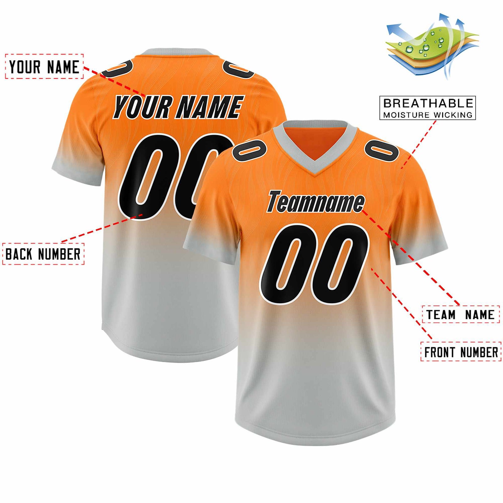 Custom Orange Gray Gradient Fashion Outdoor Authentic Football Jersey