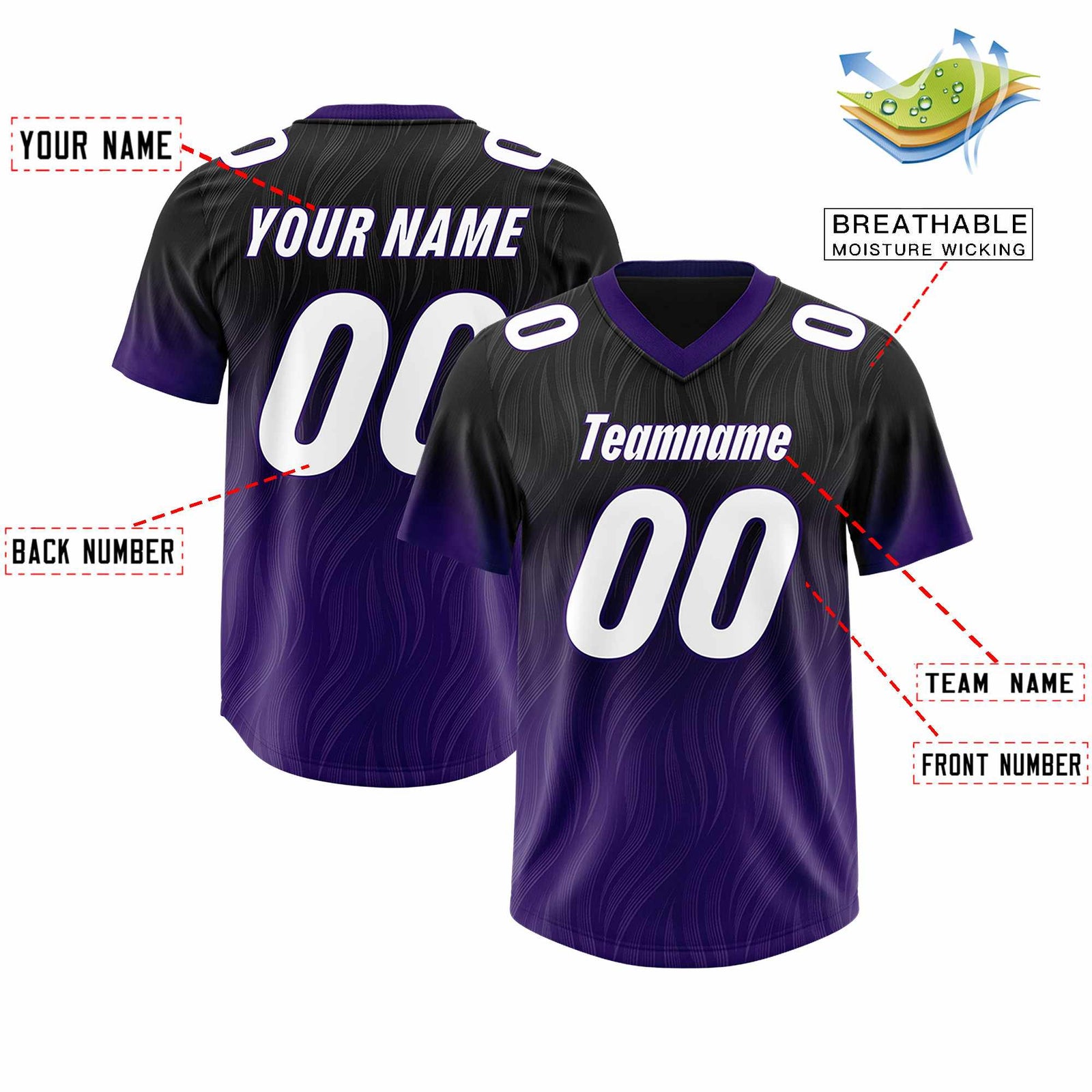 Custom Black Purple Gradient Fashion Outdoor Authentic Football Jersey
