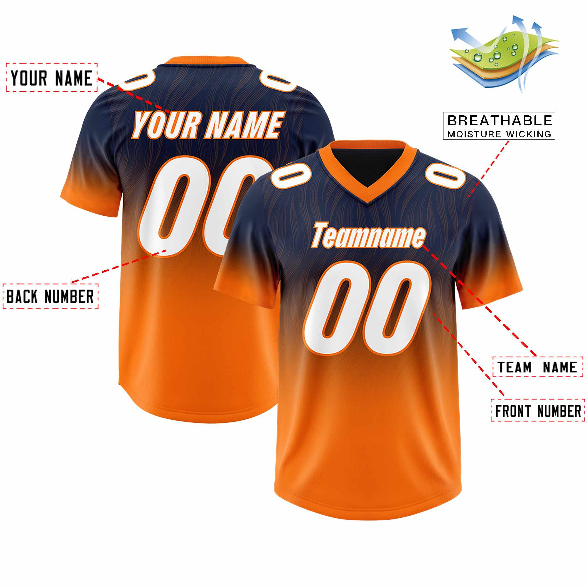 Custom Navy Orange Gradient Fashion Outdoor Authentic Football Jersey