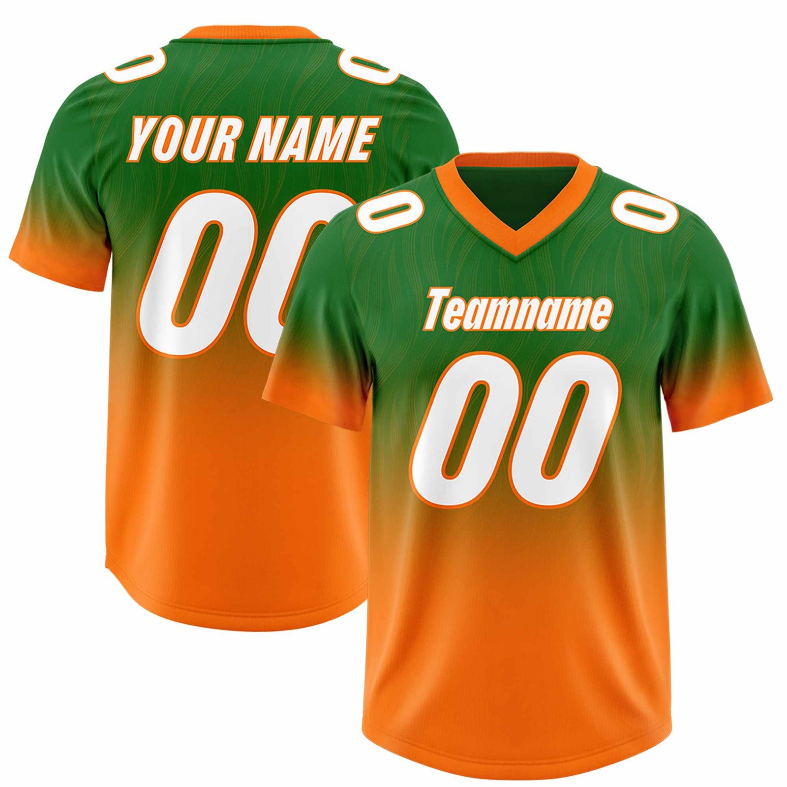 Custom Kelly Green Orange Gradient Fashion Outdoor Authentic Football Jersey