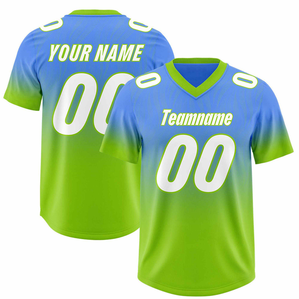 Custom Powder Blue Neon Green Gradient Fashion Outdoor Authentic Football Jersey
