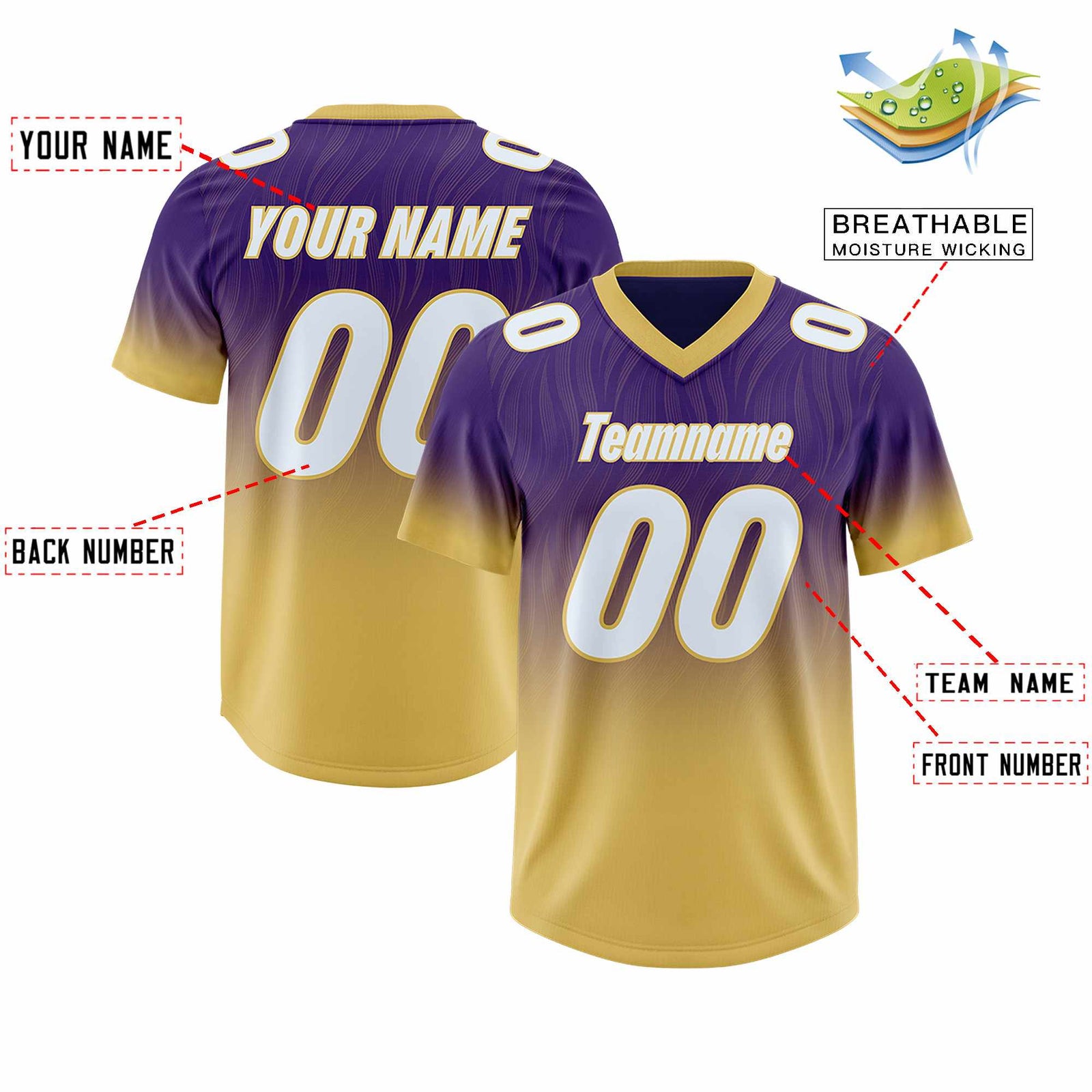 Custom Purple Old Gold Gradient Fashion Outdoor Authentic Football Jersey