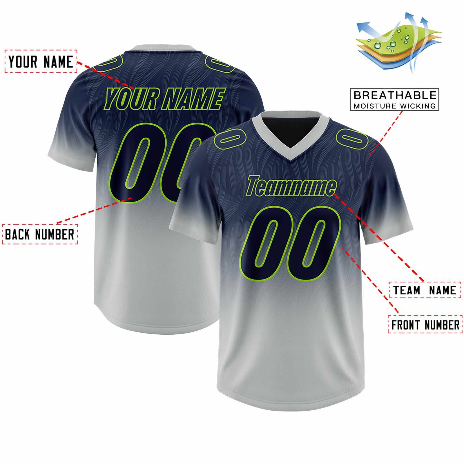 Custom Navy Gray Gradient Fashion Outdoor Authentic Football Jersey