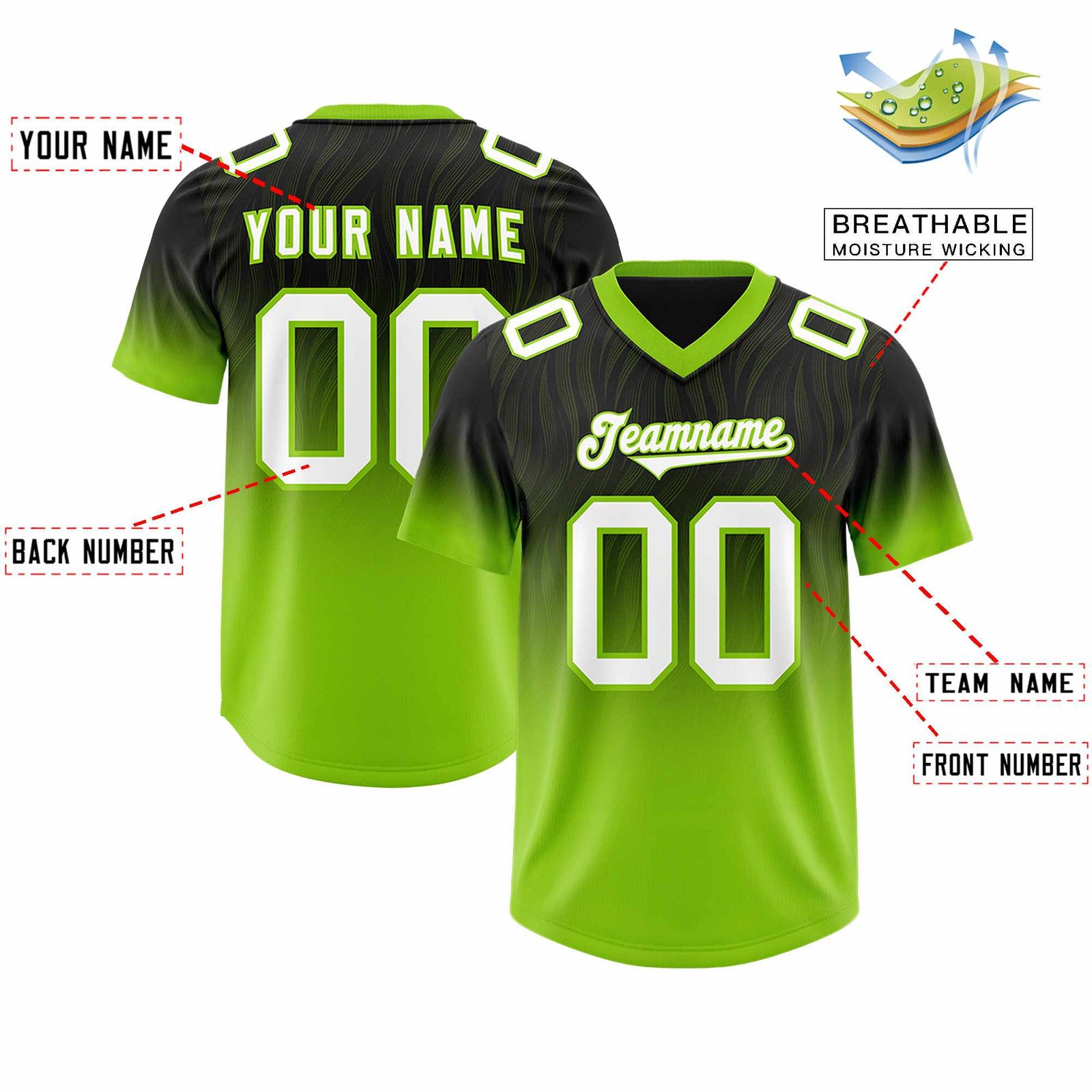 Custom Black Neon Green Gradient Fashion Outdoor Authentic Football Jersey