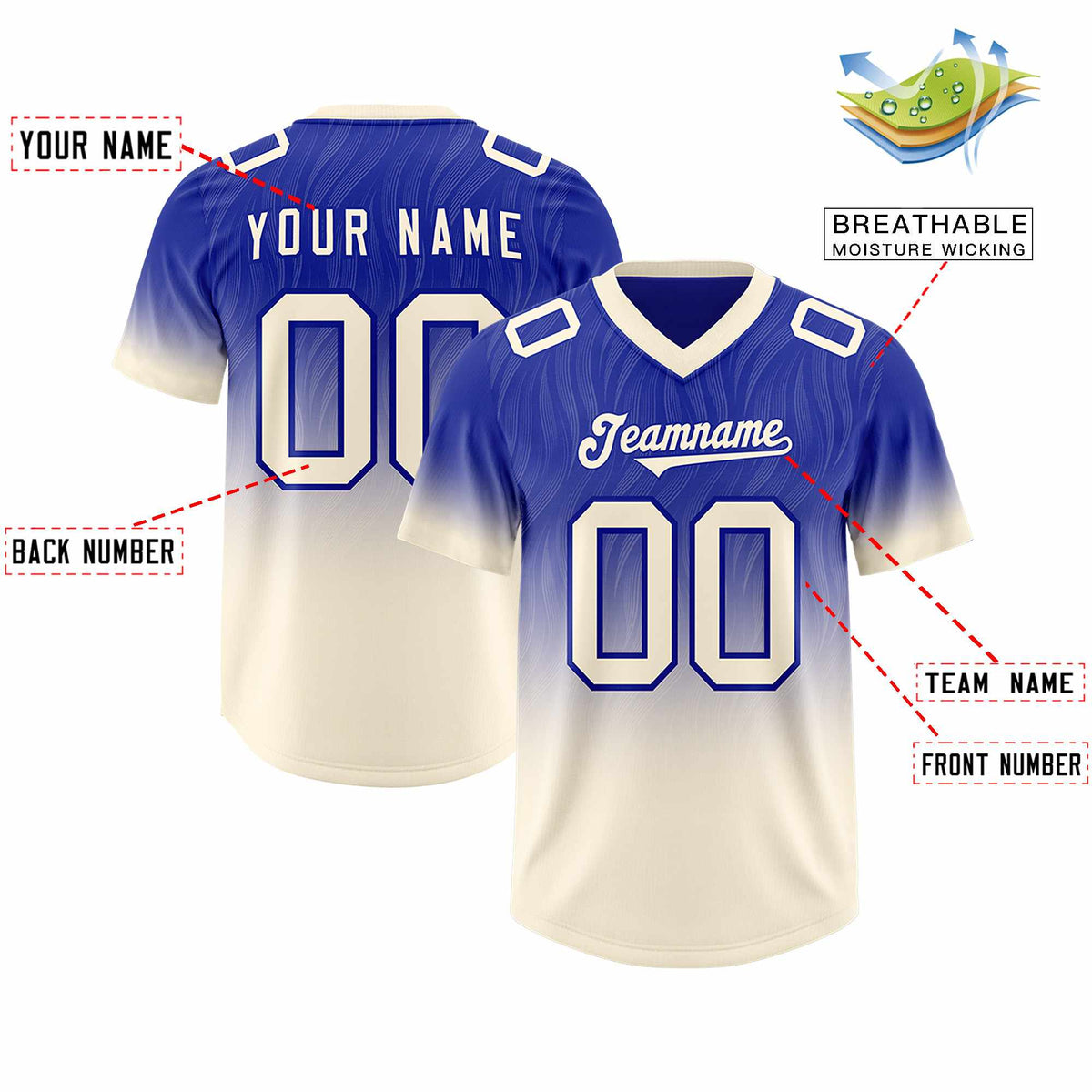 Custom Royal Cream Gradient Fashion Outdoor Authentic Football Jersey