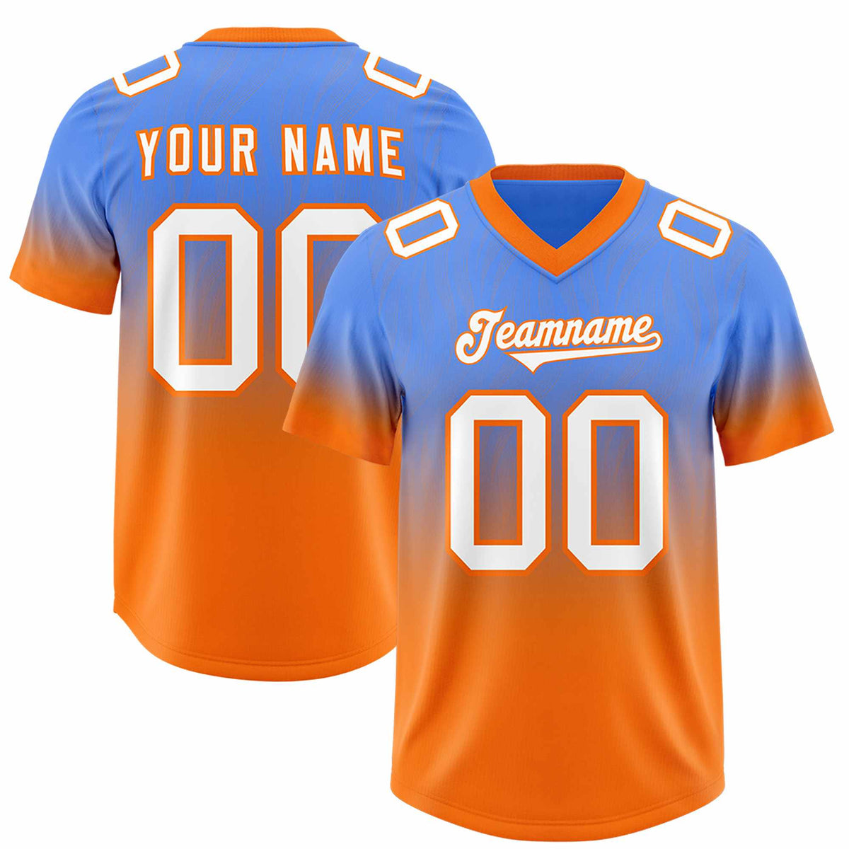 Custom Powder Blue Orange Gradient Fashion Outdoor Authentic Football Jersey