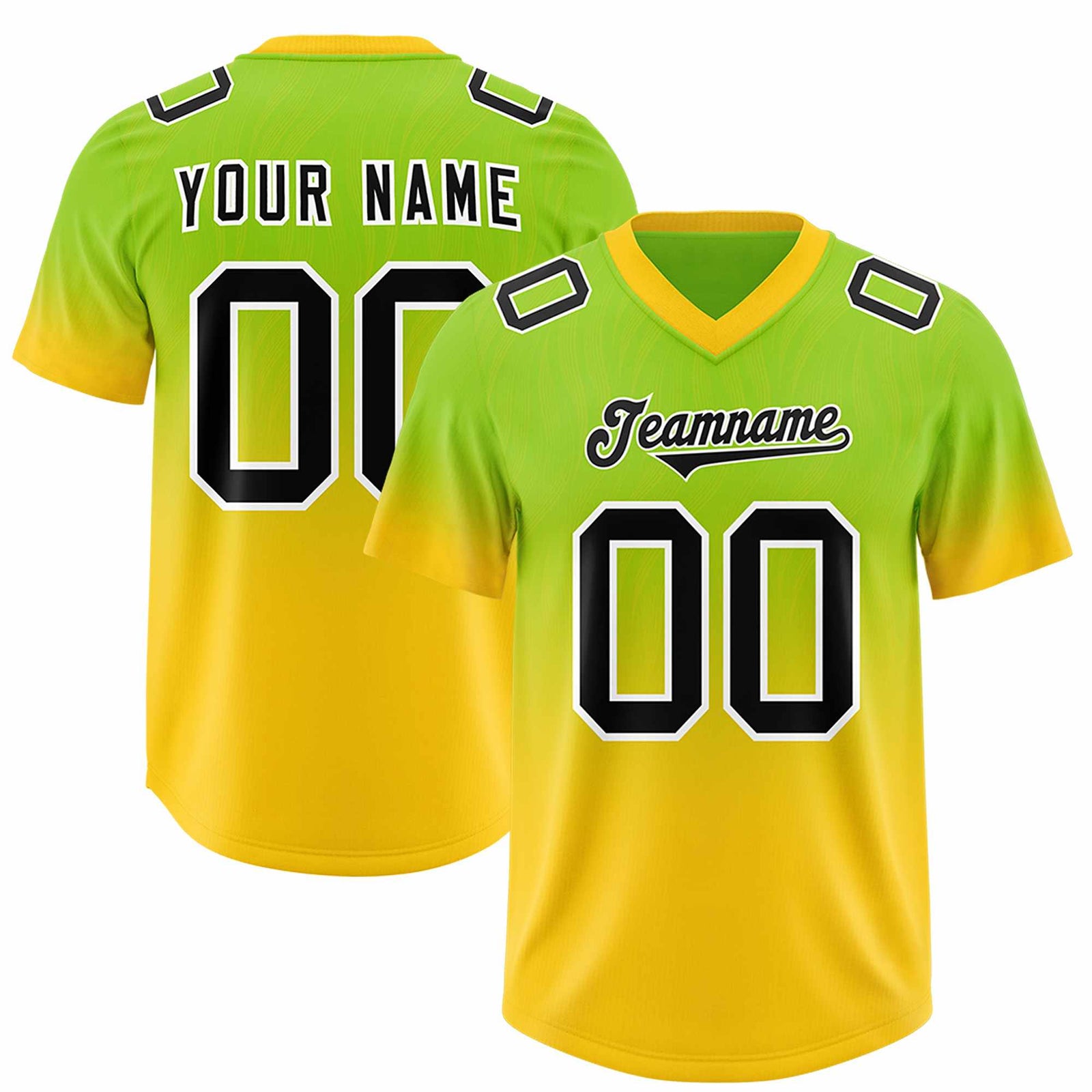 Custom Neon Green Gold Gradient Fashion Outdoor Authentic Football Jersey