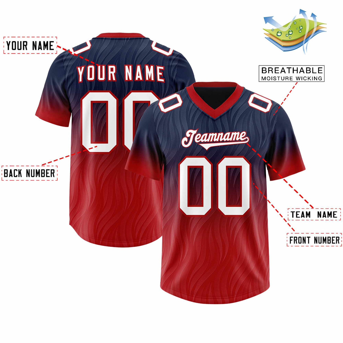 Custom Navy Red Gradient Fashion Outdoor Authentic Football Jersey