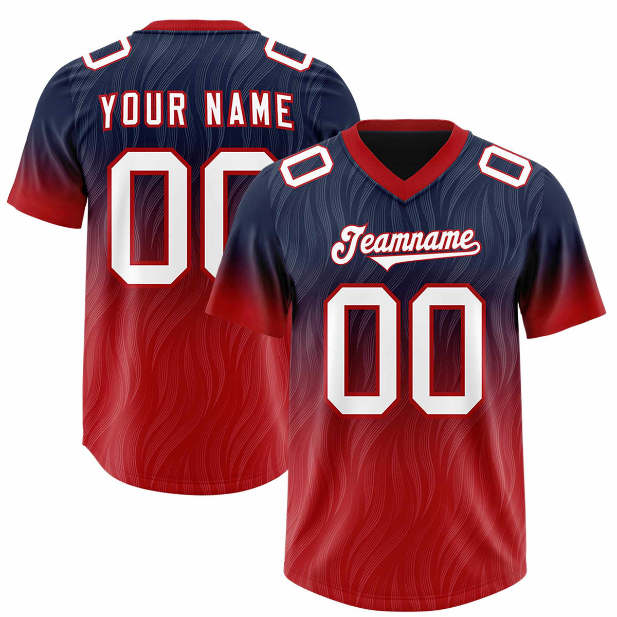 Custom Navy Red Gradient Fashion Outdoor Authentic Football Jersey