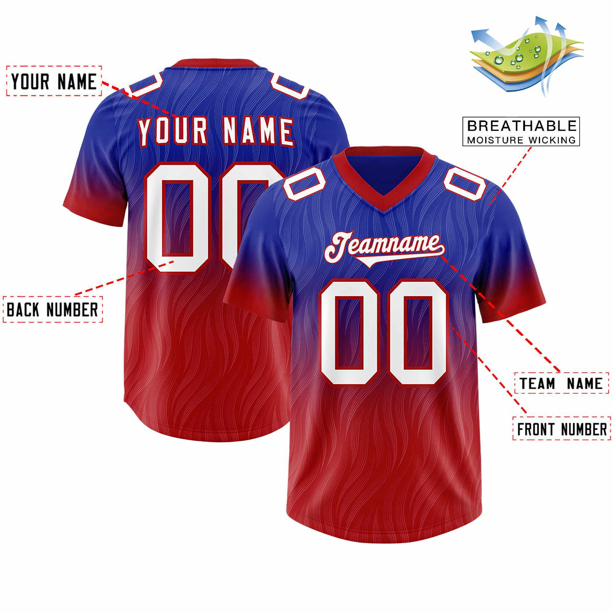 Custom Royal Red Gradient Fashion Outdoor Authentic Football Jersey