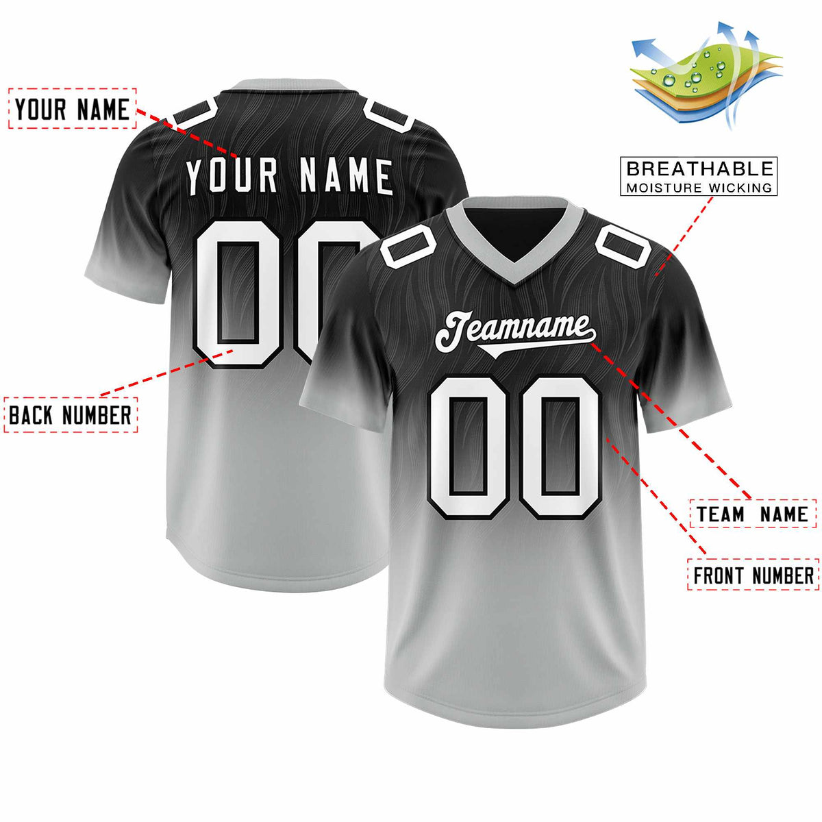 Custom Black Gray Gradient Fashion Outdoor Authentic Football Jersey