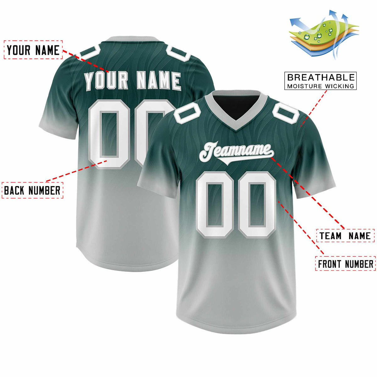 Custom Midnight Green Gray Gradient Fashion Outdoor Authentic Football Jersey