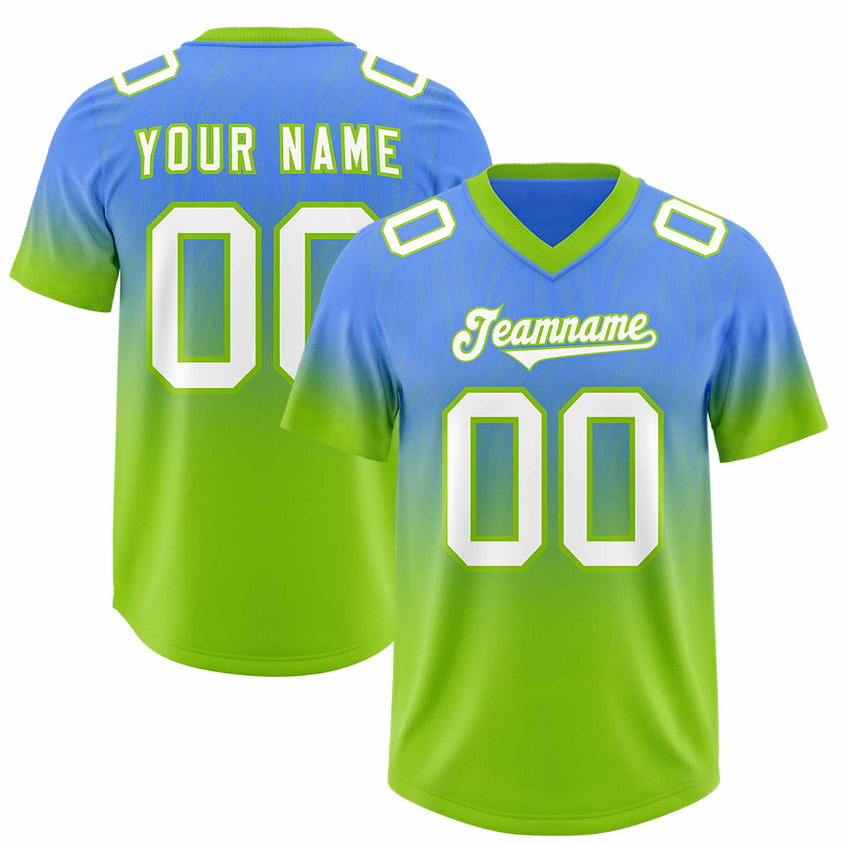 Custom Powder Blue Neon Green Gradient Fashion Outdoor Authentic Football Jersey