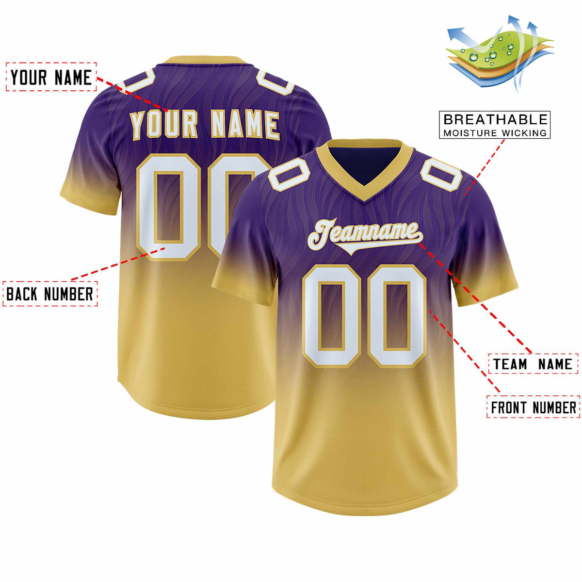 Custom Purple Old Gold Gradient Fashion Outdoor Authentic Football Jersey