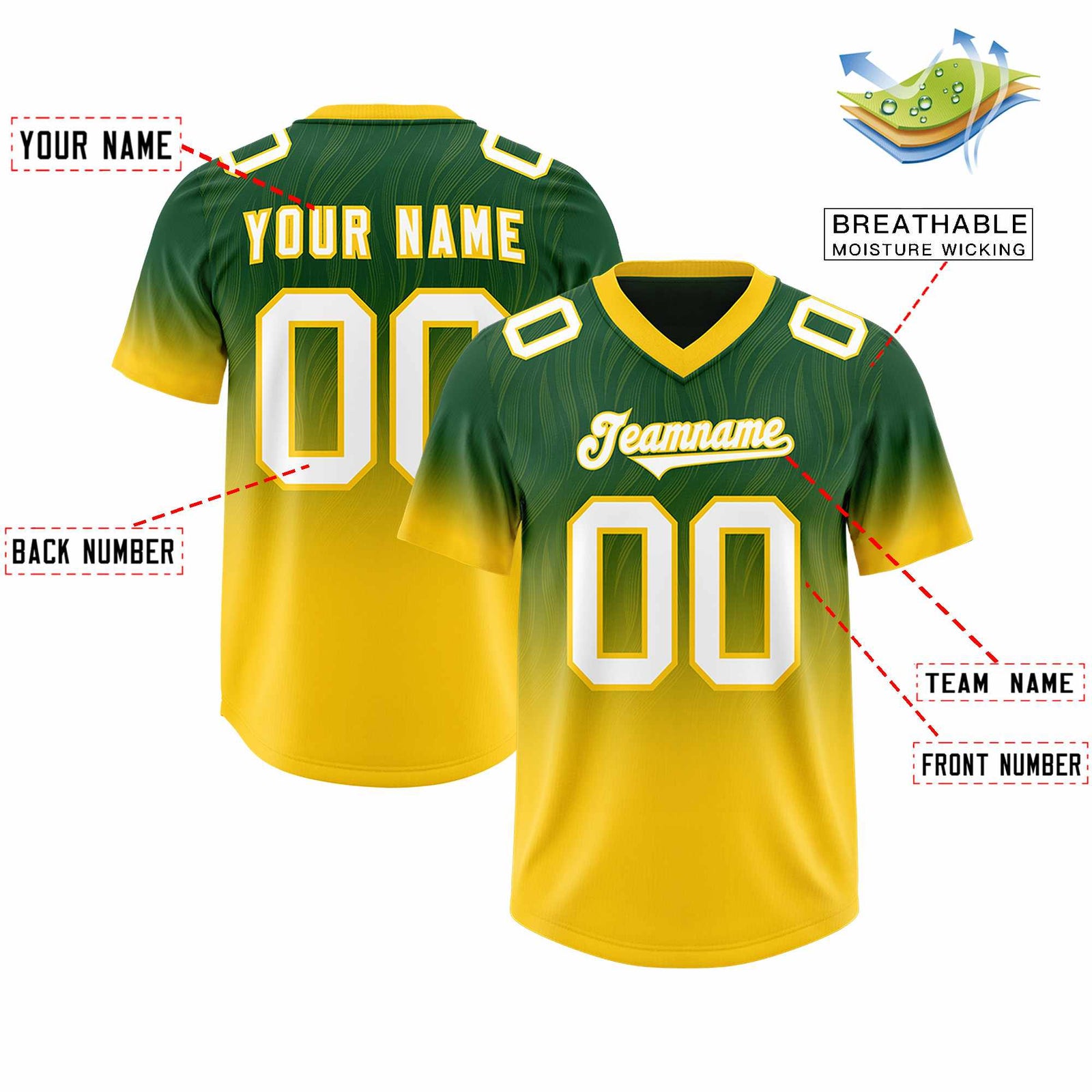 Custom Green Gold Gradient Fashion Outdoor Authentic Football Jersey