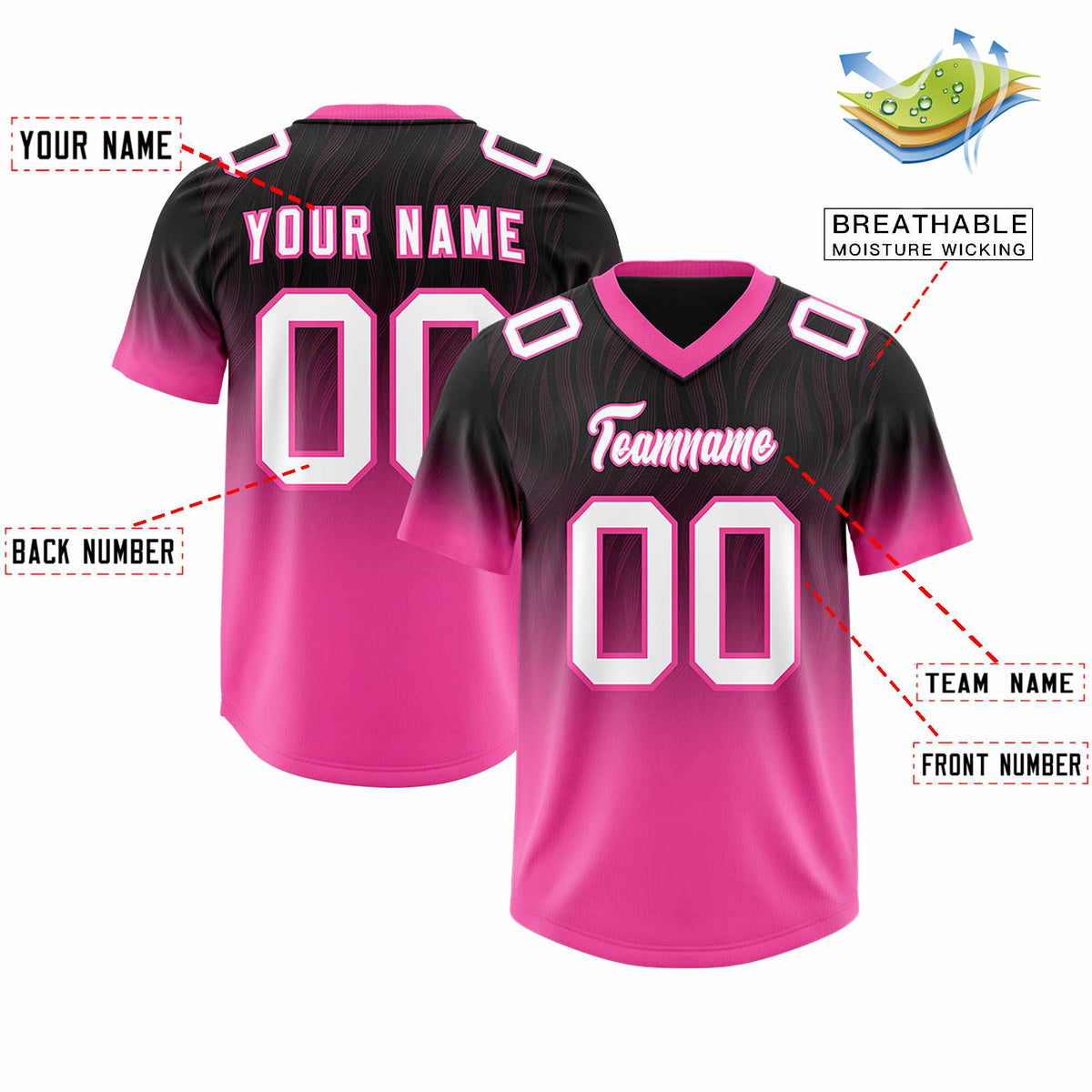 Custom Black Pink Gradient Fashion Outdoor Authentic Football Jersey