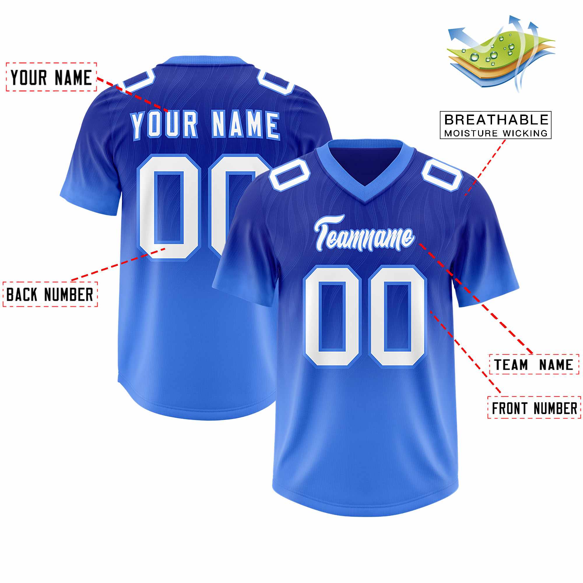 Custom Royal Powder Blue Gradient Fashion Outdoor Authentic Football Jersey