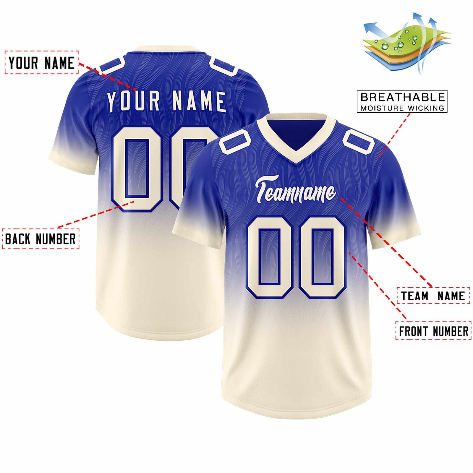 Custom Royal Cream Gradient Fashion Outdoor Authentic Football Jersey