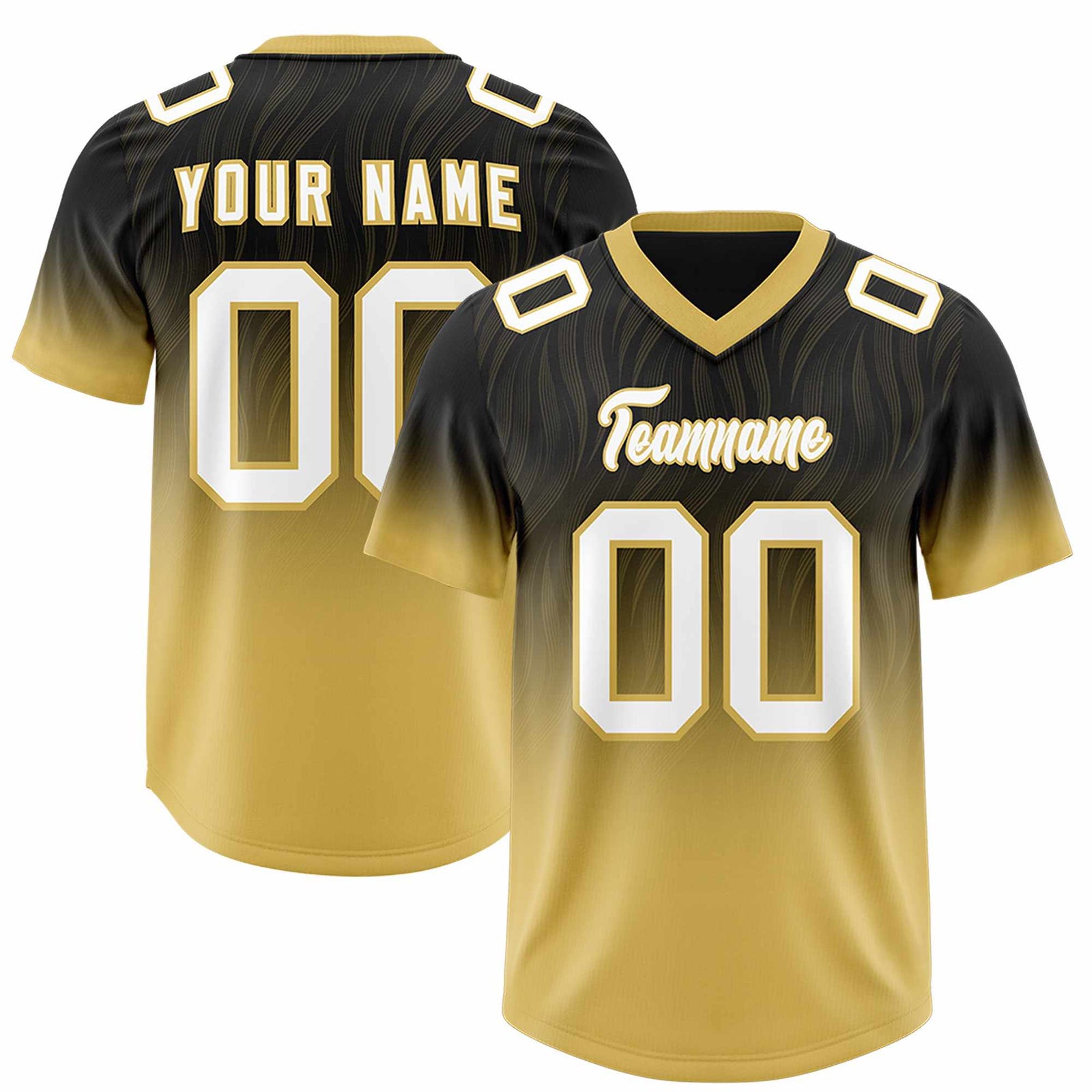 Custom Black Old Gold Gradient Fashion Outdoor Authentic Football Jersey