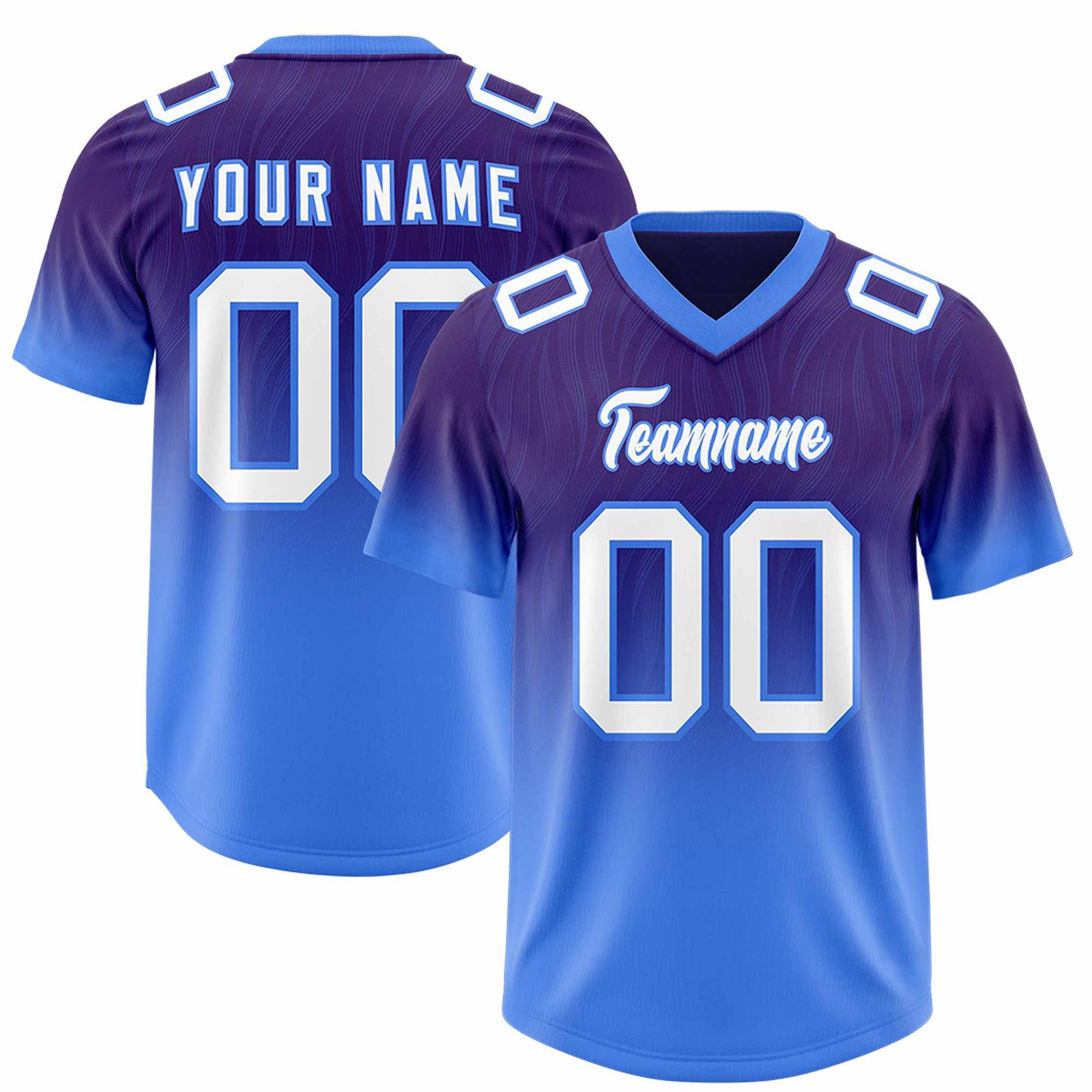 Custom Purple Powder Blue Gradient Fashion Outdoor Authentic Football Jersey