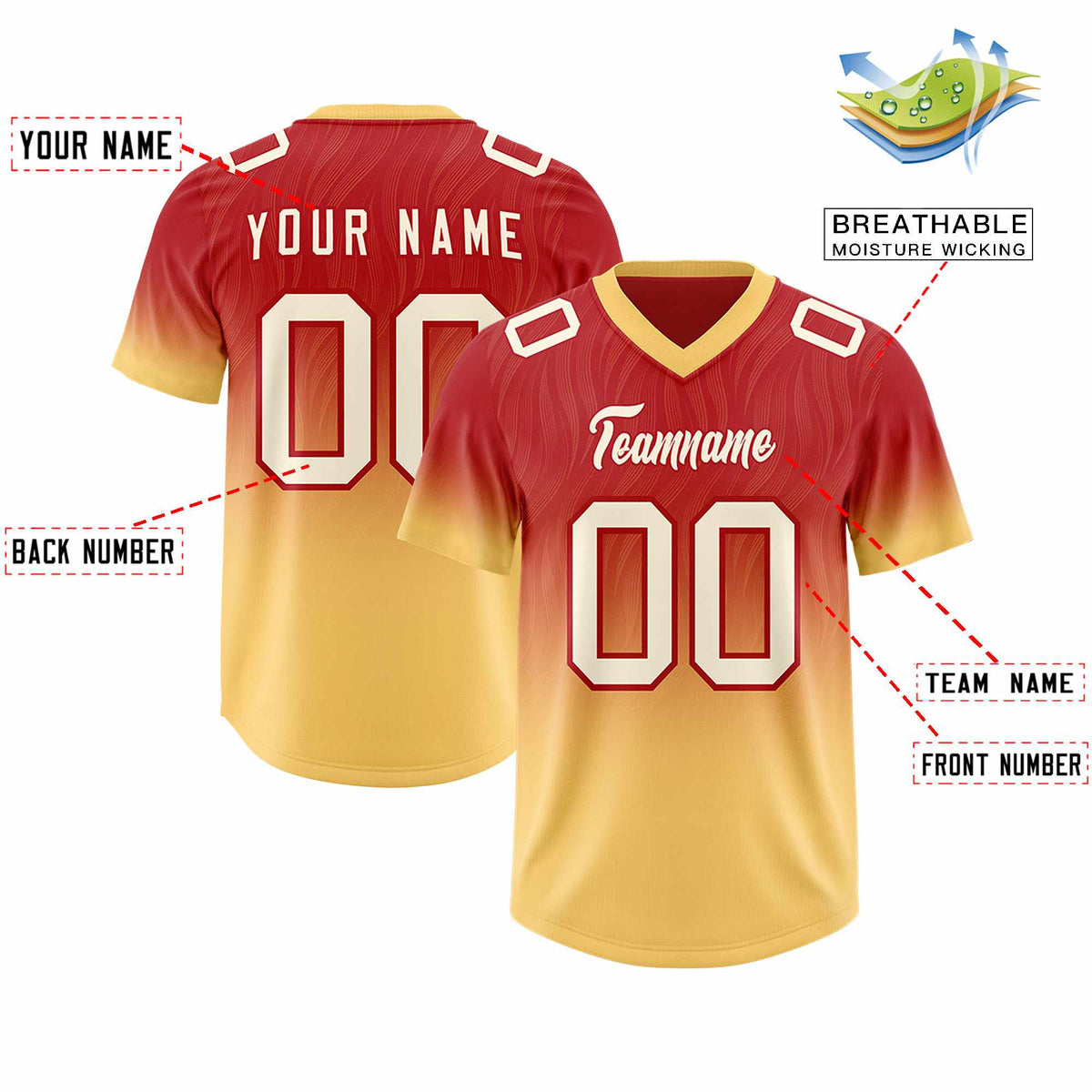 Custom Red Khaki Gradient Fashion Outdoor Authentic Football Jersey