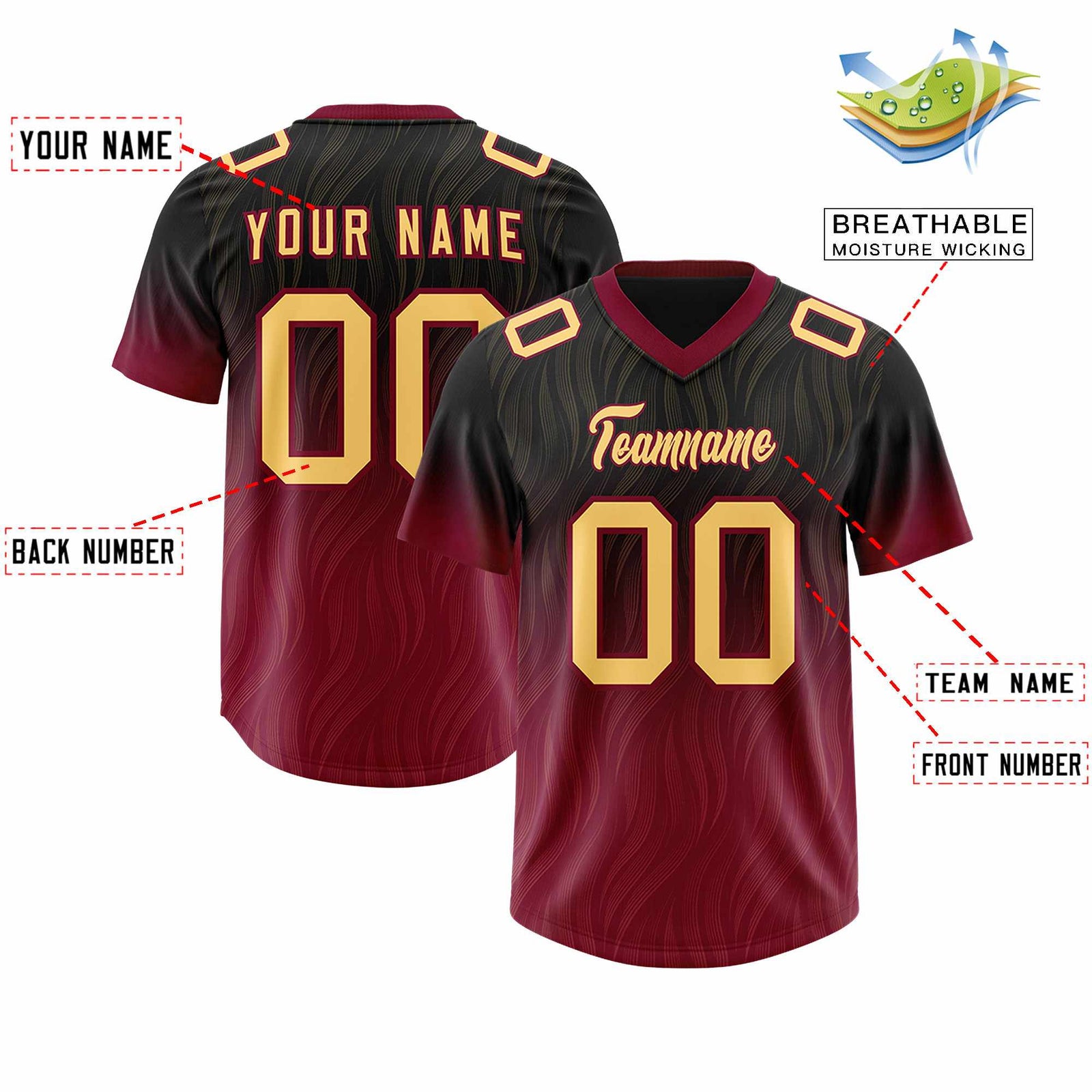 Custom Black Cardinal Gradient Fashion Outdoor Authentic Football Jersey