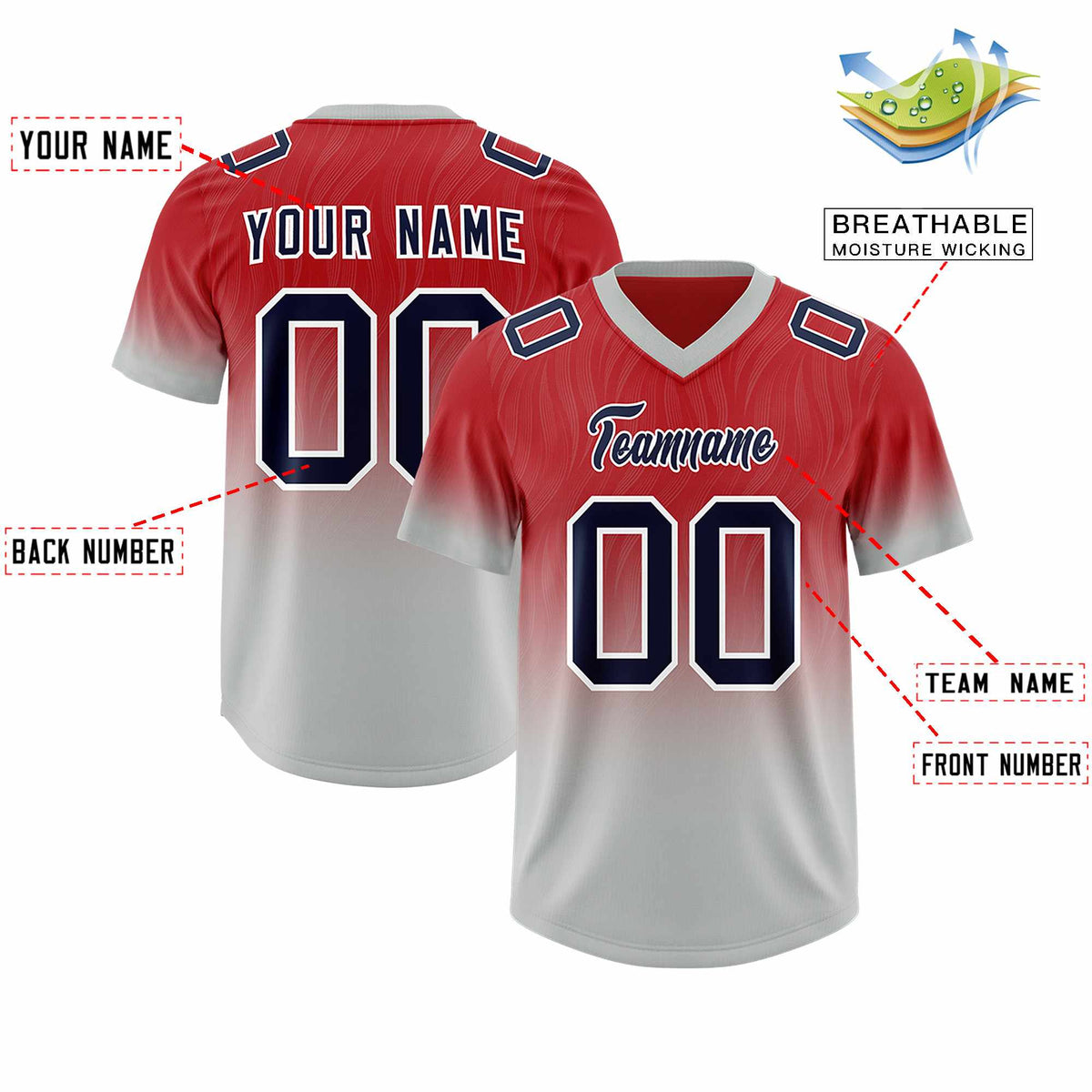 Custom Red Gray Gradient Fashion Outdoor Authentic Football Jersey
