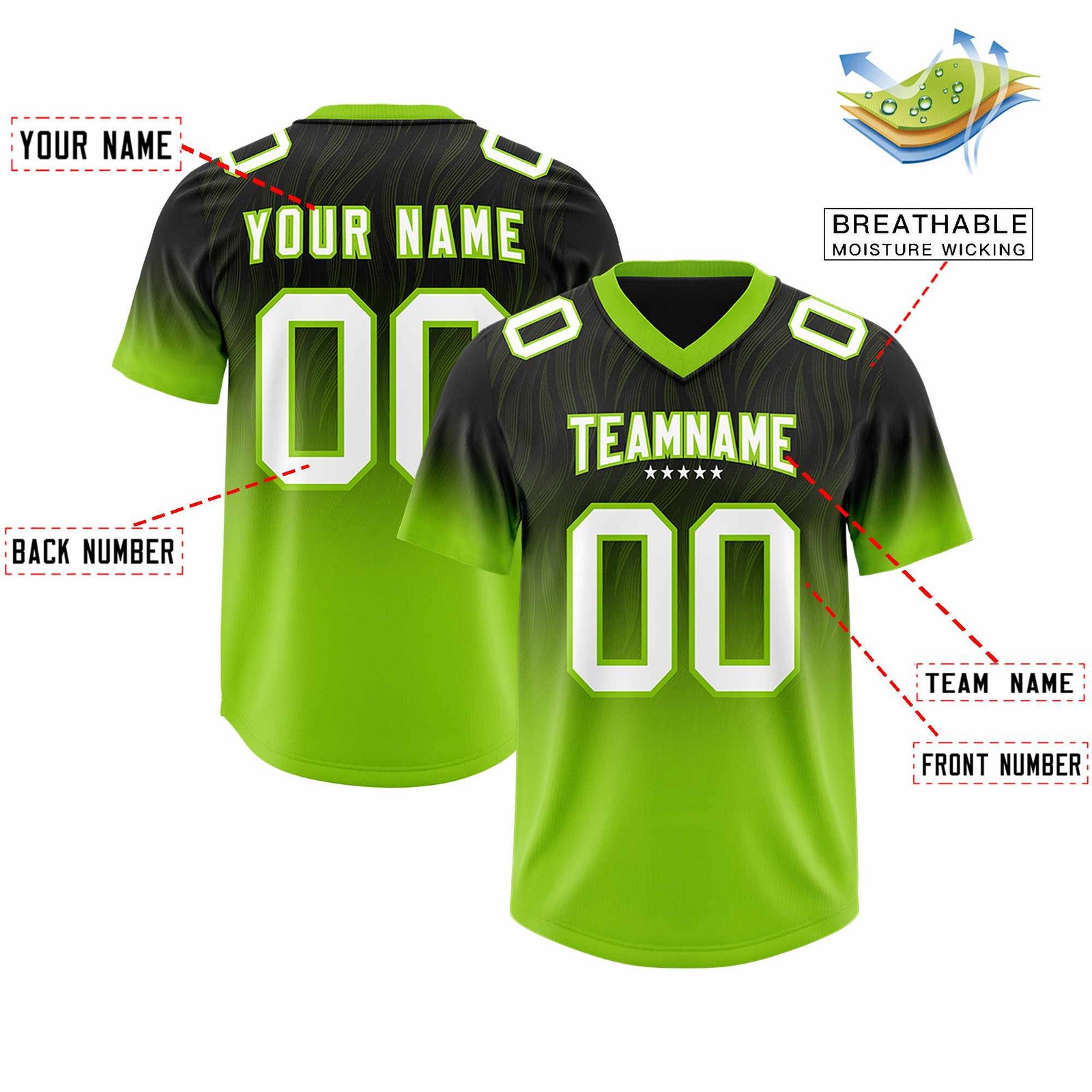 Custom Black Neon Green Gradient Fashion Outdoor Authentic Football Jersey