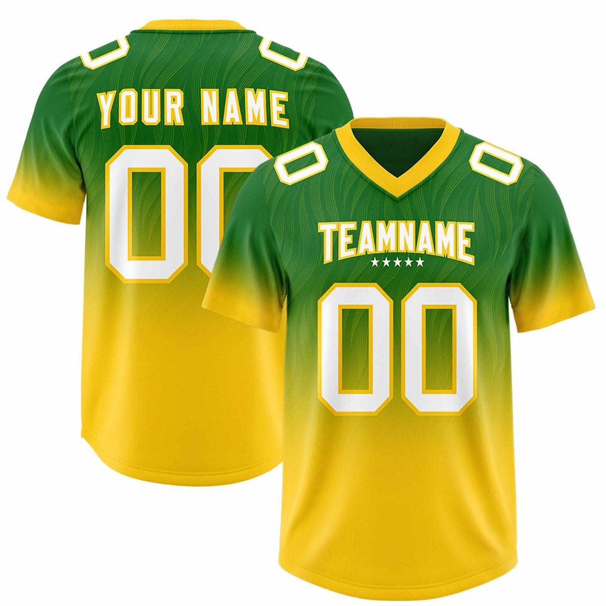 Custom Kelly Green Gold Gradient Fashion Outdoor Authentic Football Jersey