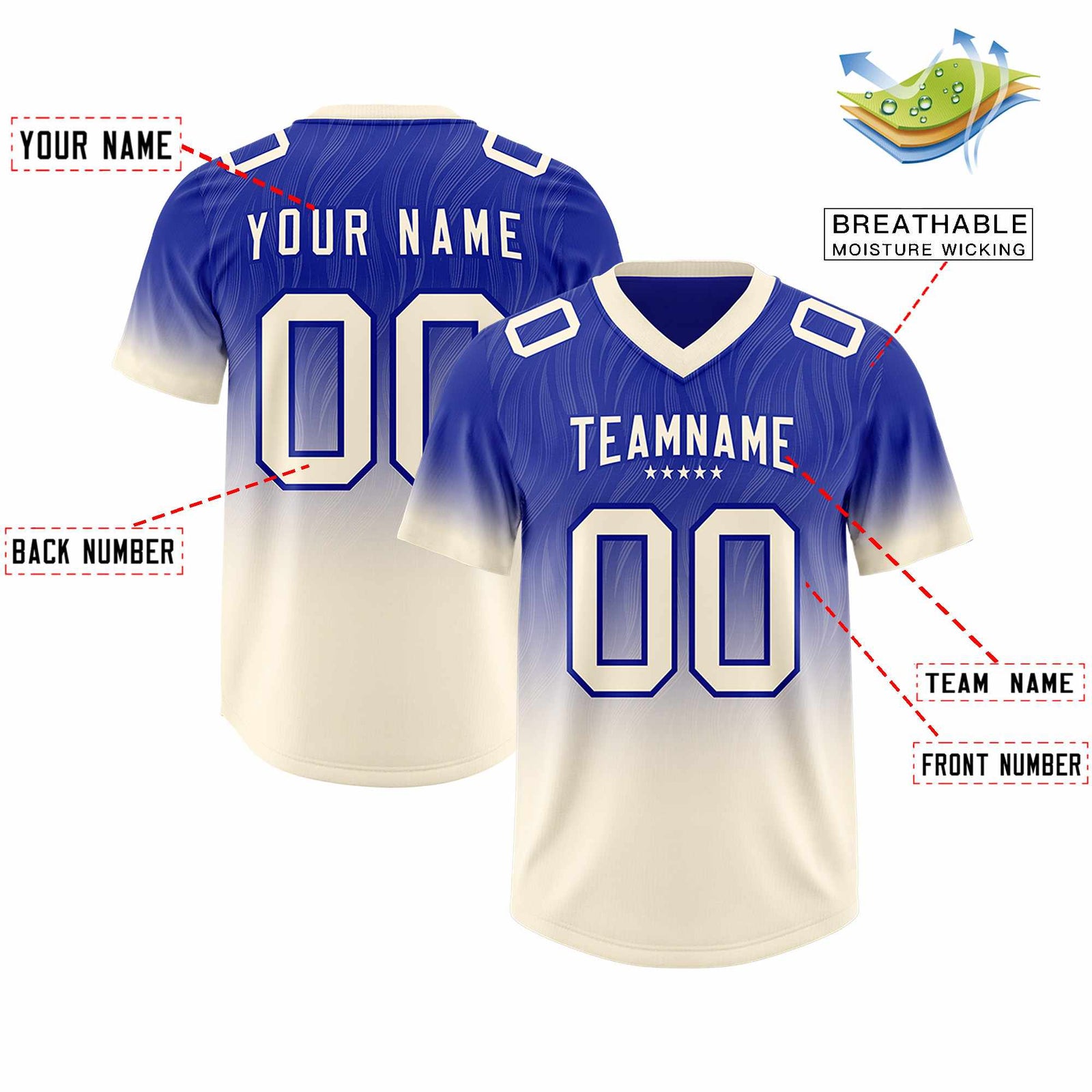 Custom Royal Cream Gradient Fashion Outdoor Authentic Football Jersey