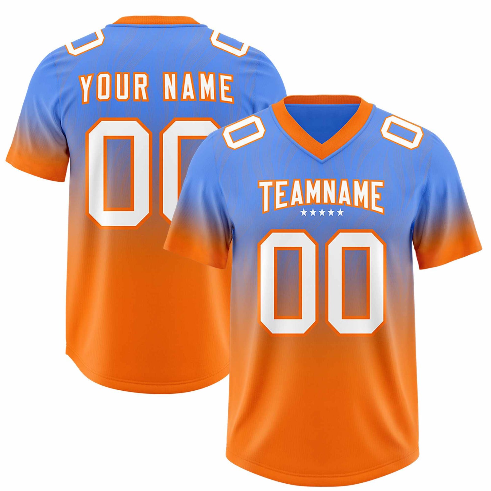 Custom Powder Blue Orange Gradient Fashion Outdoor Authentic Football Jersey