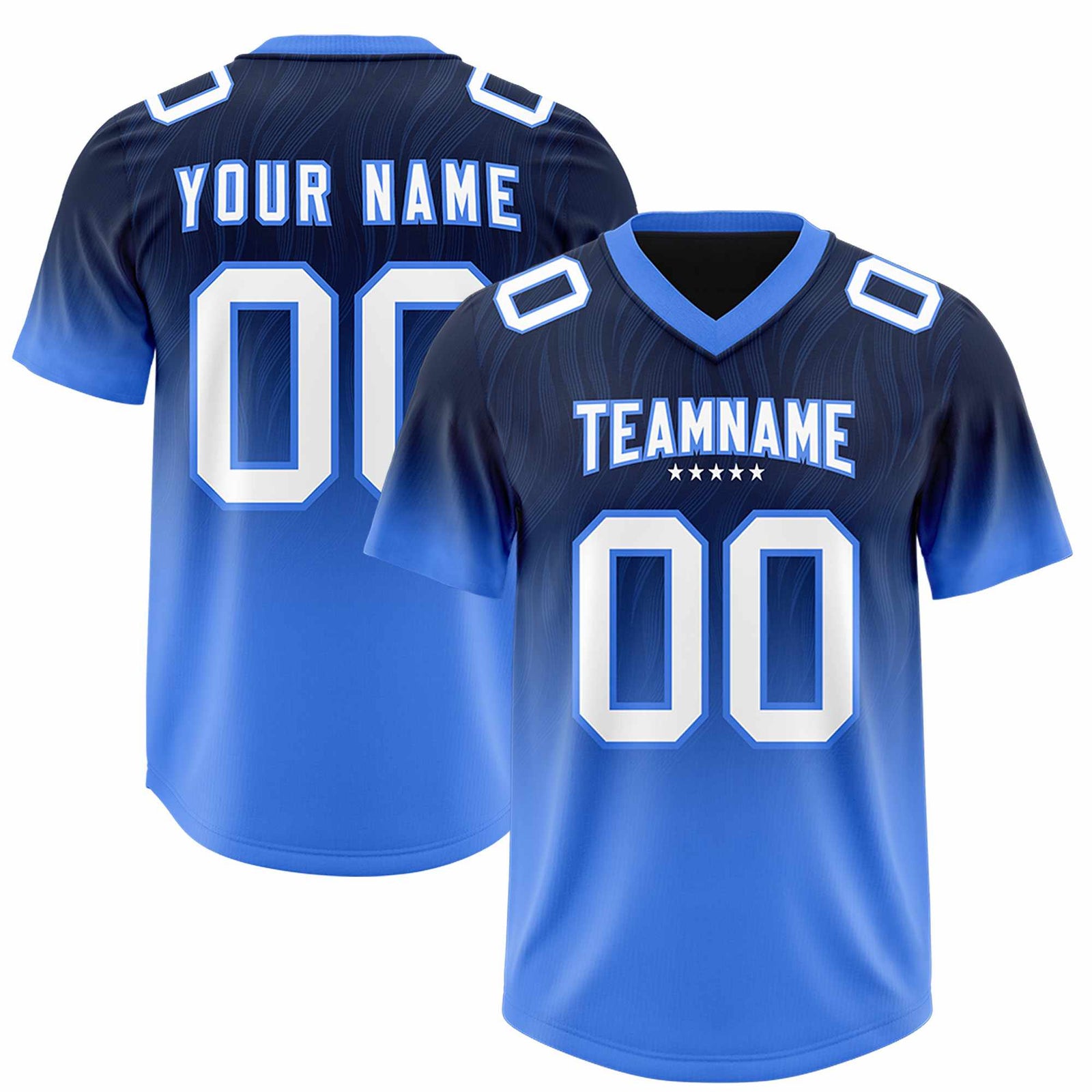 Custom Navy Powder Blue Gradient Fashion Outdoor Authentic Football Jersey