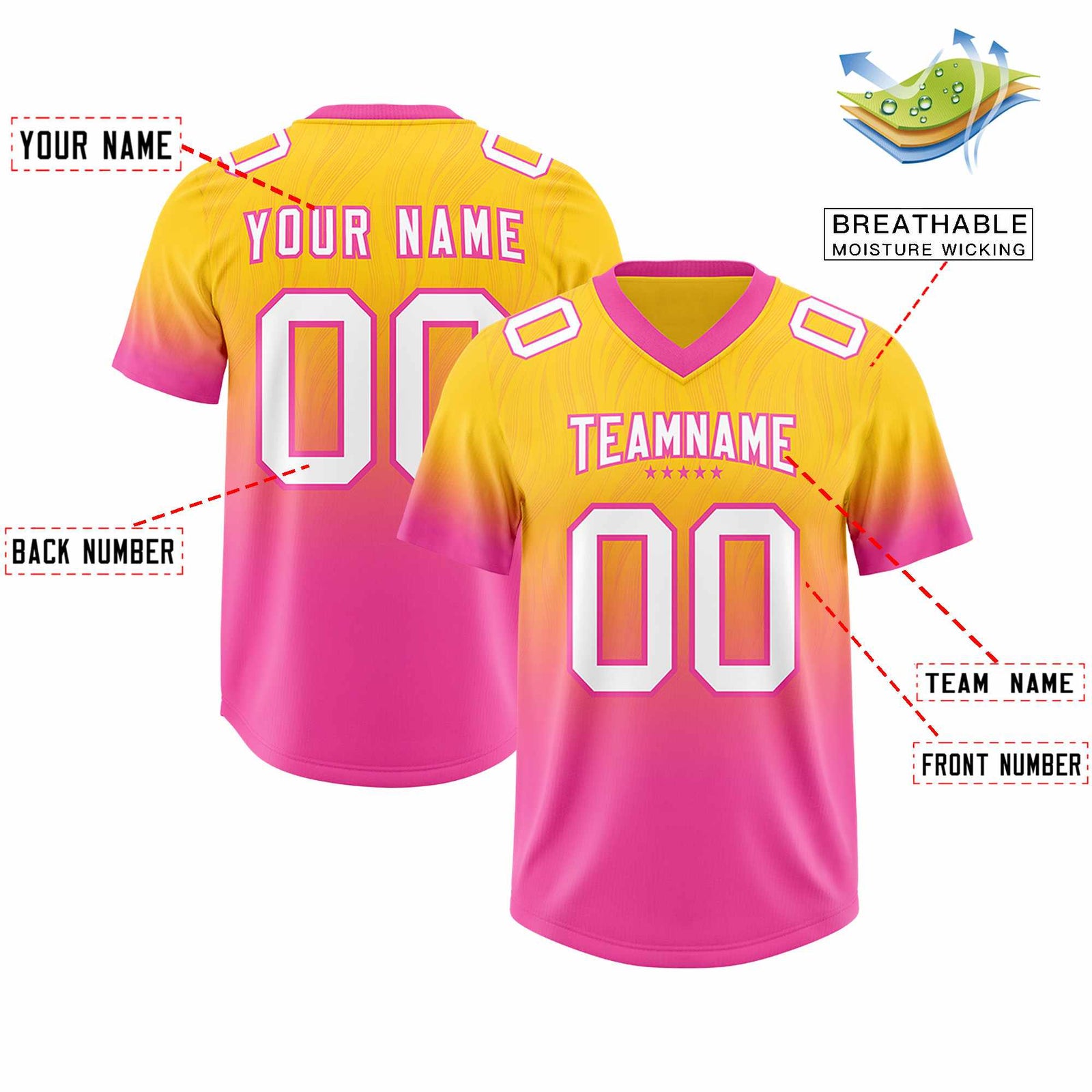 Custom Gold Pink Gradient Fashion Outdoor Authentic Football Jersey
