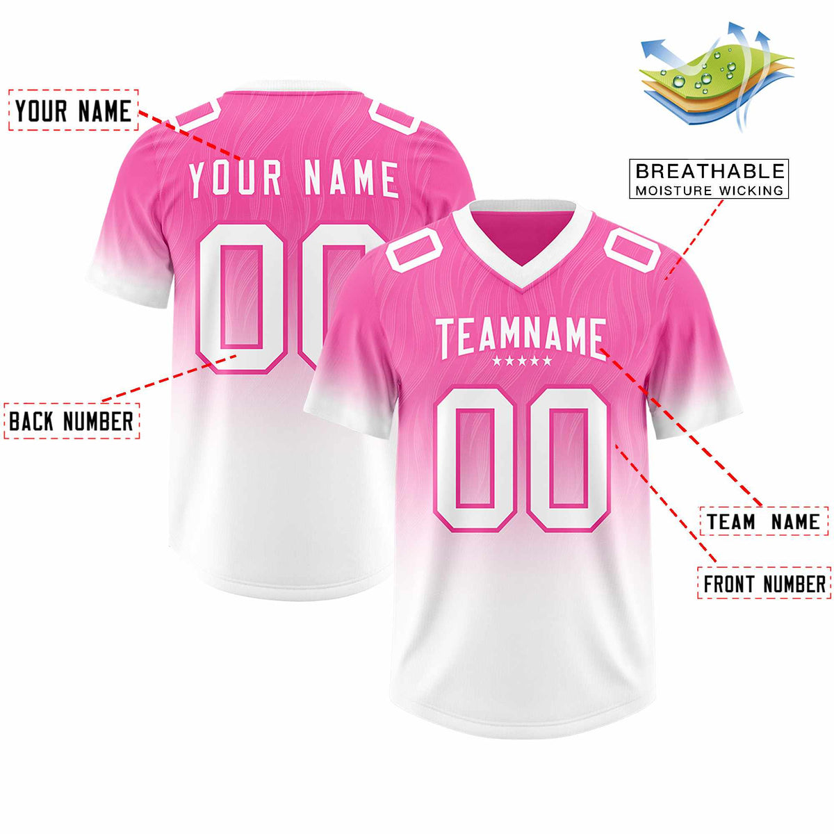Custom Pink White Gradient Fashion Outdoor Authentic Football Jersey