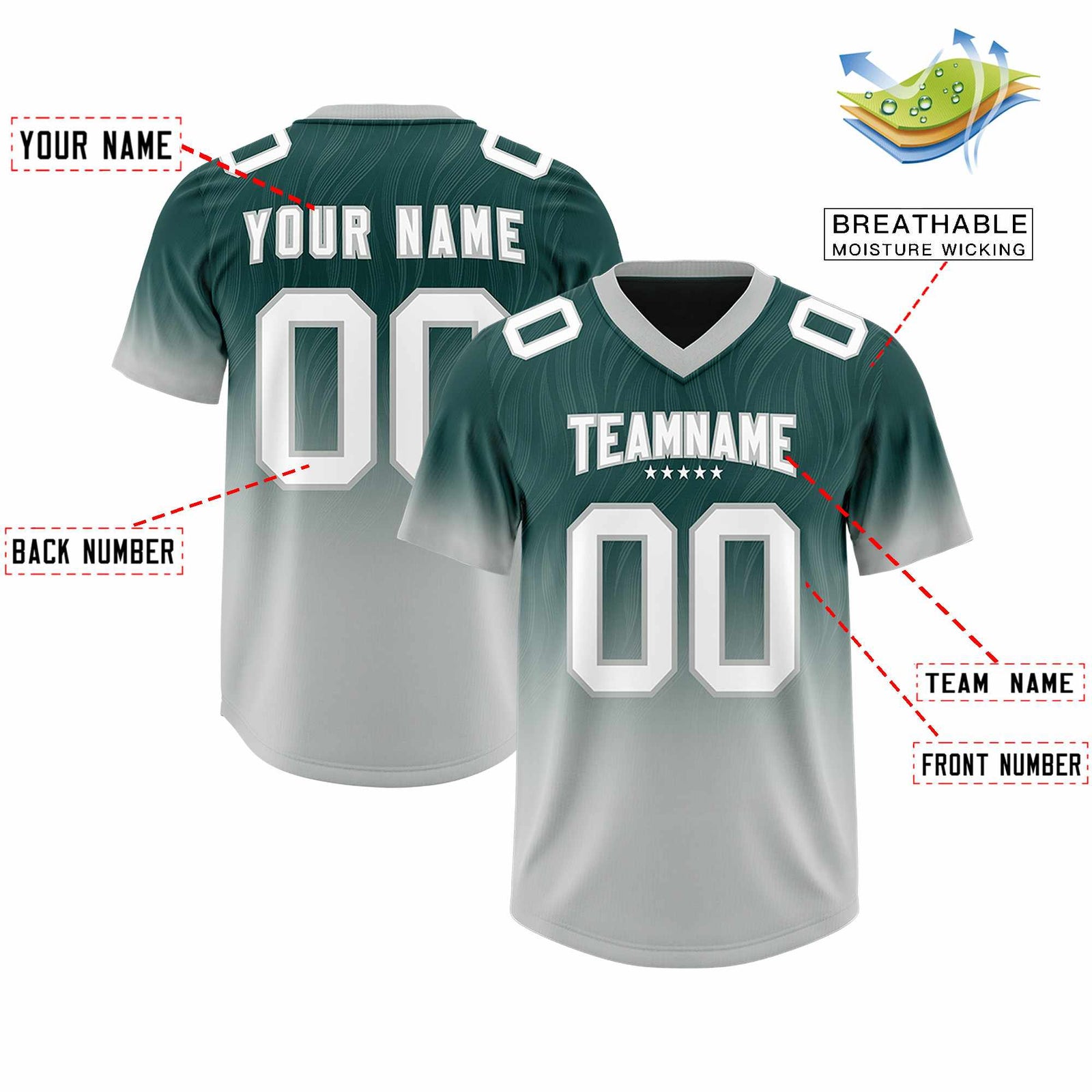 Custom Midnight Green Gray Gradient Fashion Outdoor Authentic Football Jersey