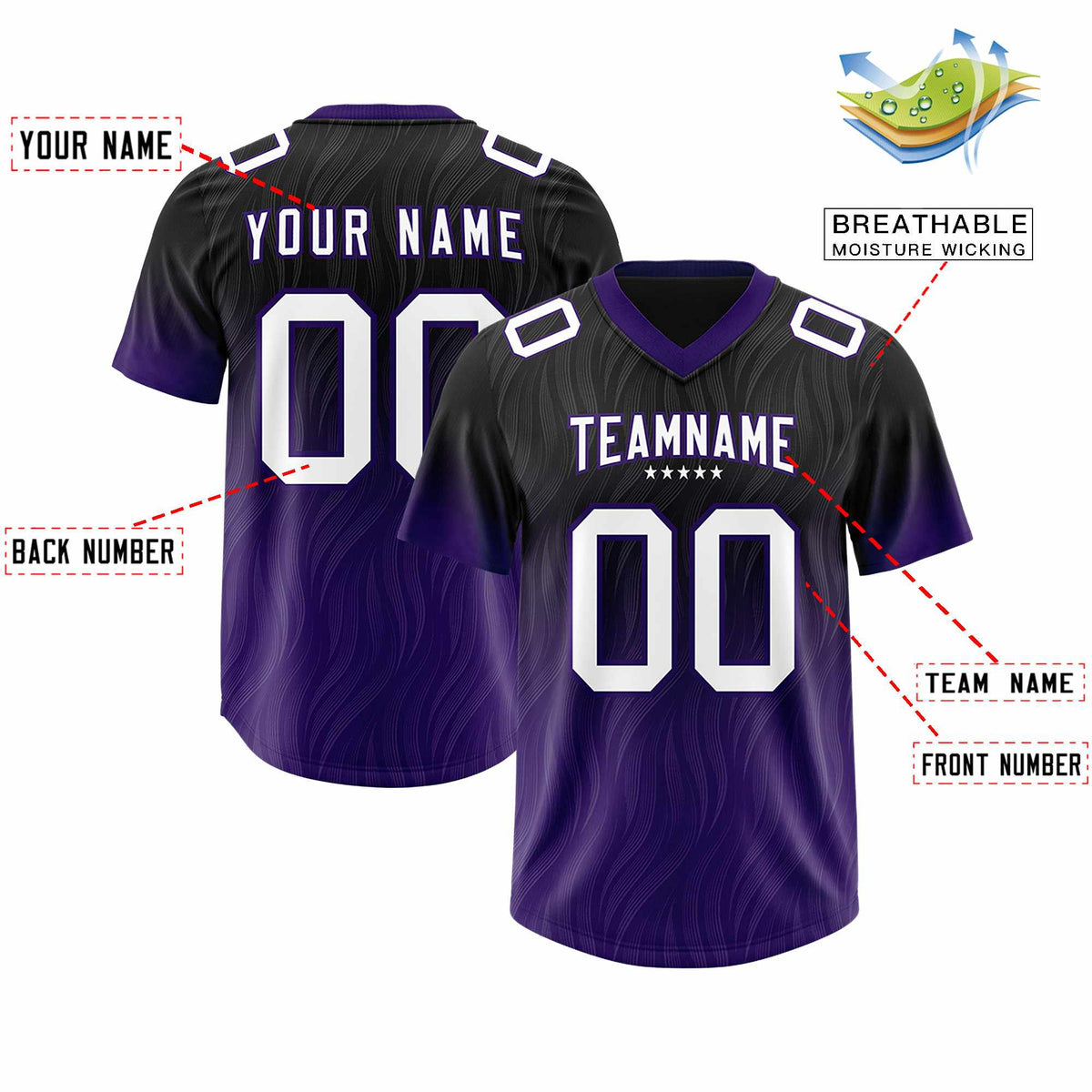 Custom Black Purple Gradient Fashion Outdoor Authentic Football Jersey