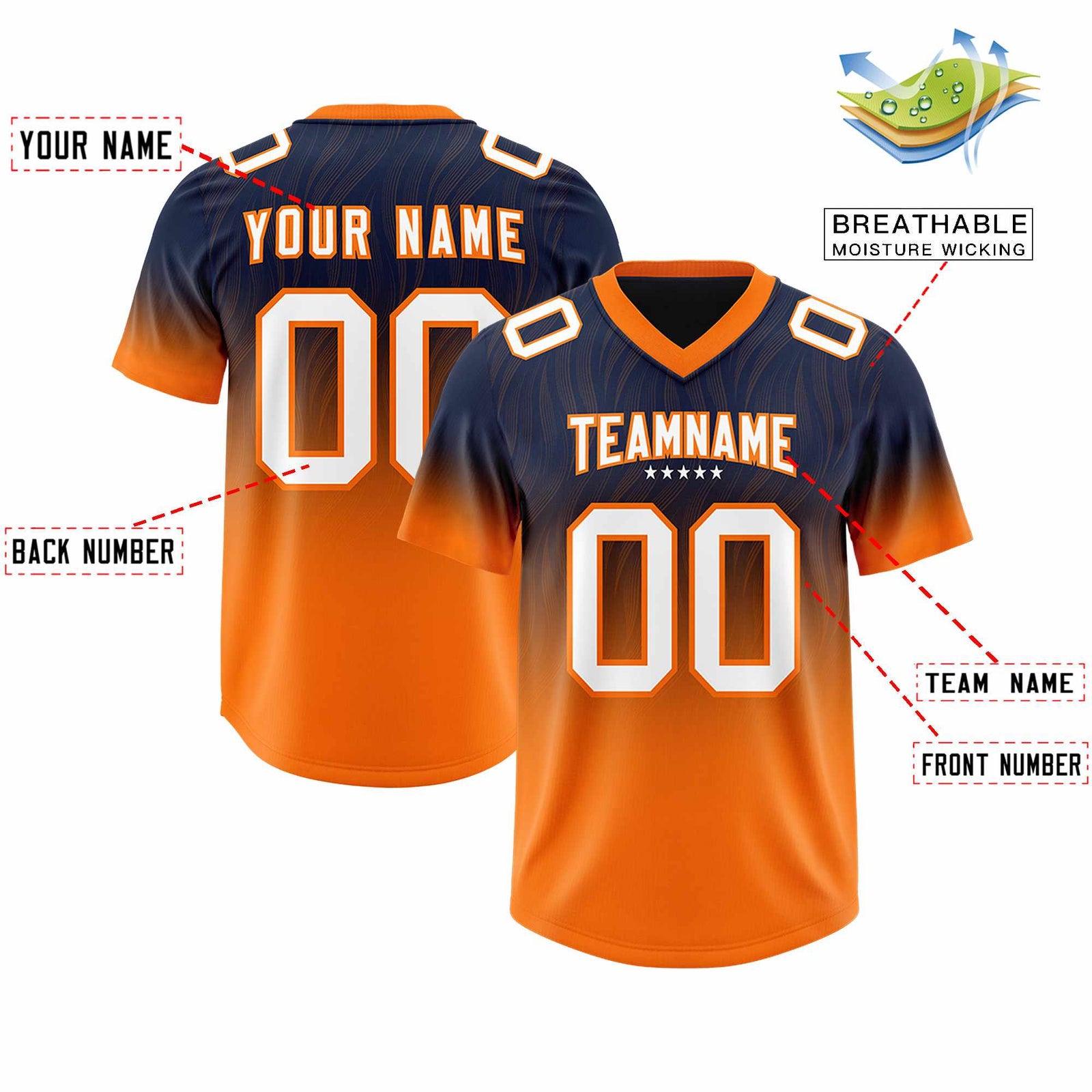 Custom Navy Orange Gradient Fashion Outdoor Authentic Football Jersey