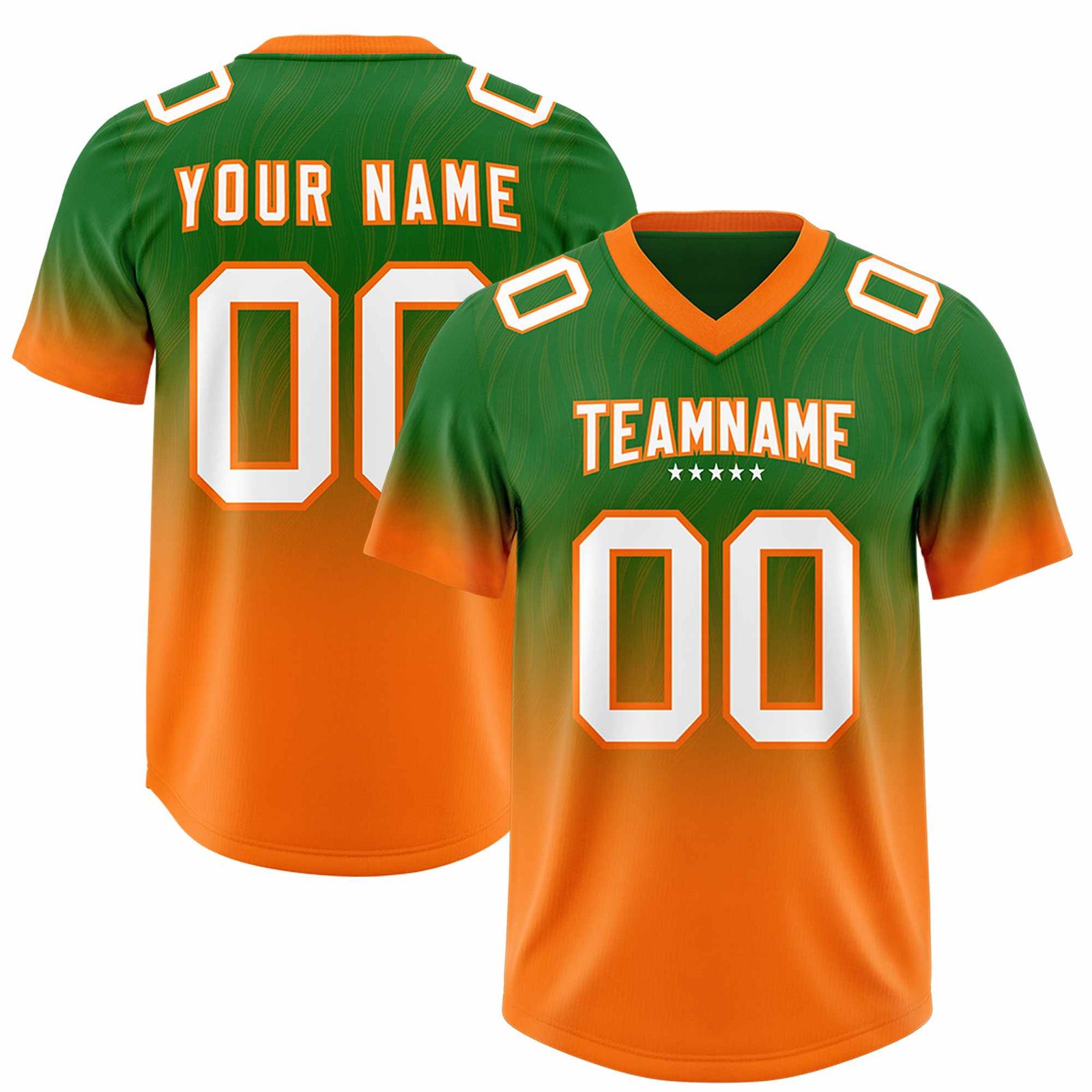Custom Kelly Green Orange Gradient Fashion Outdoor Authentic Football Jersey