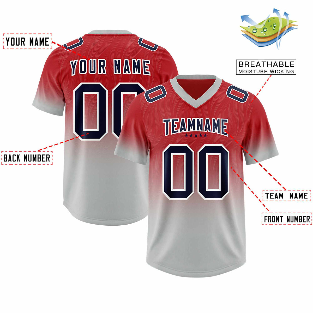 Custom Red Gray Gradient Fashion Outdoor Authentic Football Jersey