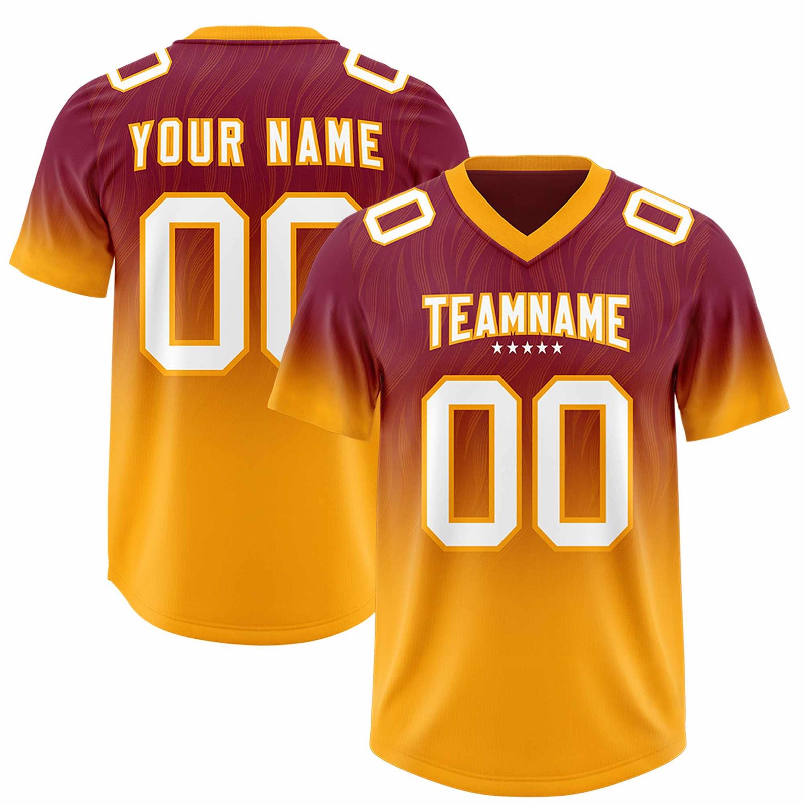 Custom Cardinal Yellow Gradient Fashion Outdoor Authentic Football Jersey
