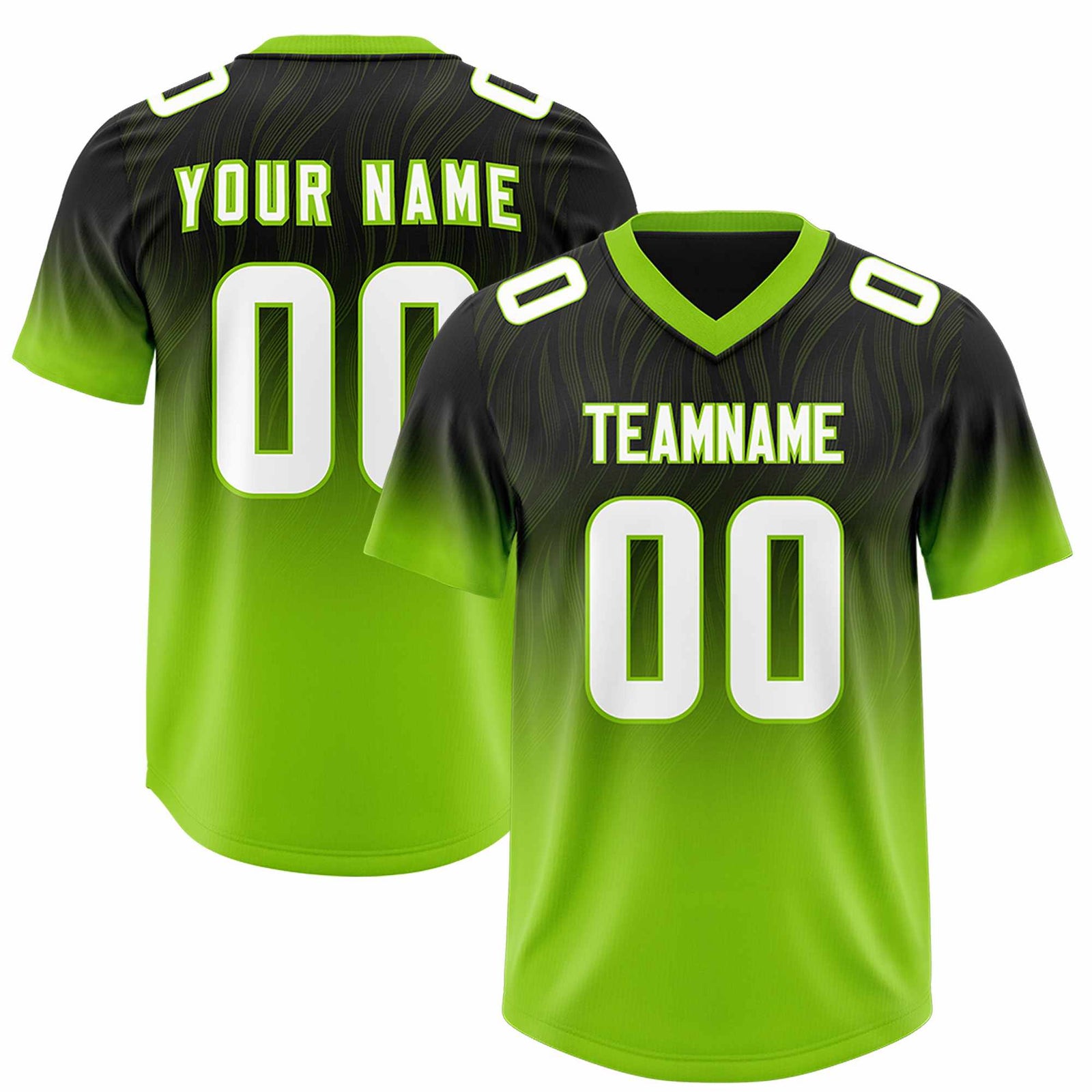 Custom Black Neon Green Gradient Fashion Outdoor Authentic Football Jersey
