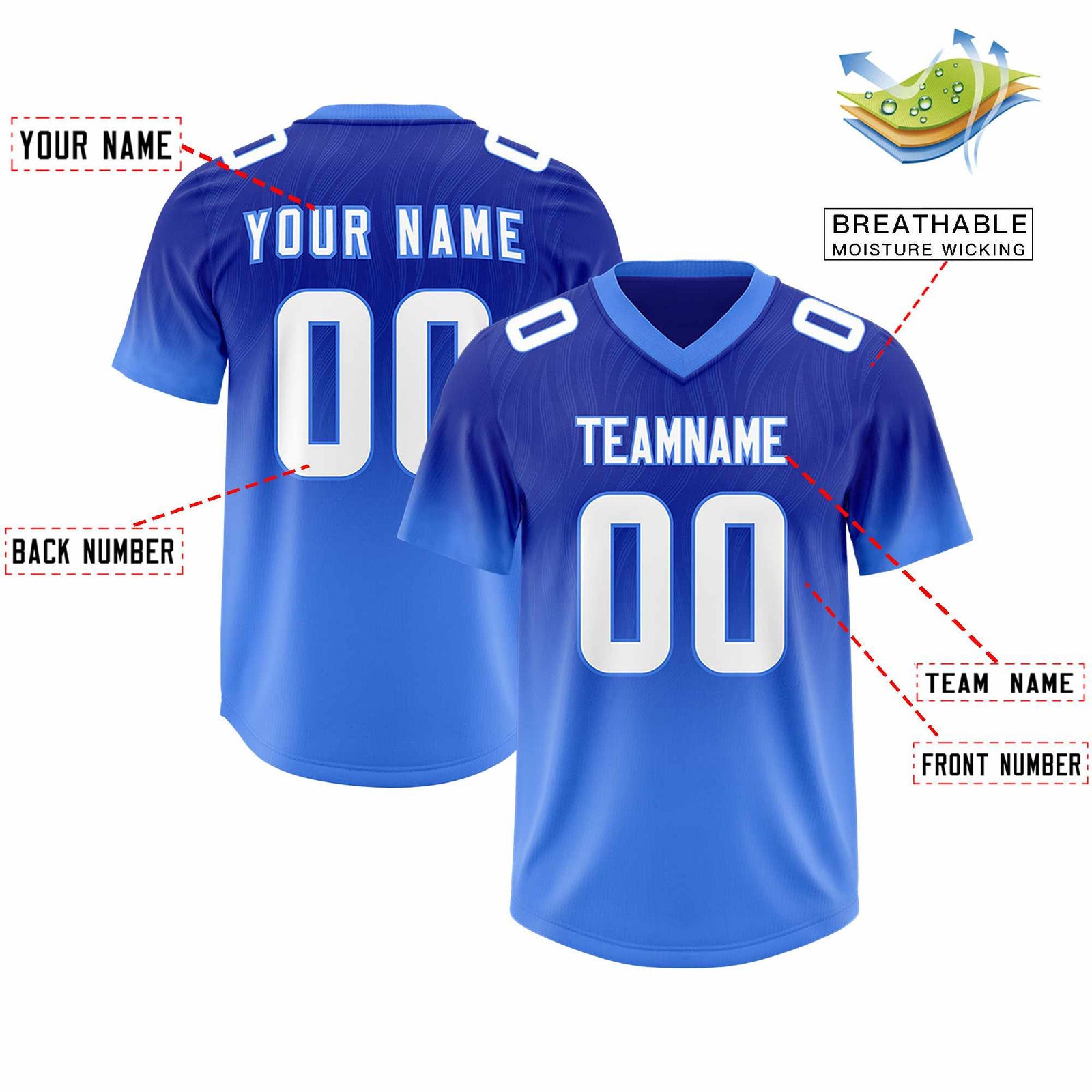 Custom Royal Powder Blue Gradient Fashion Outdoor Authentic Football Jersey