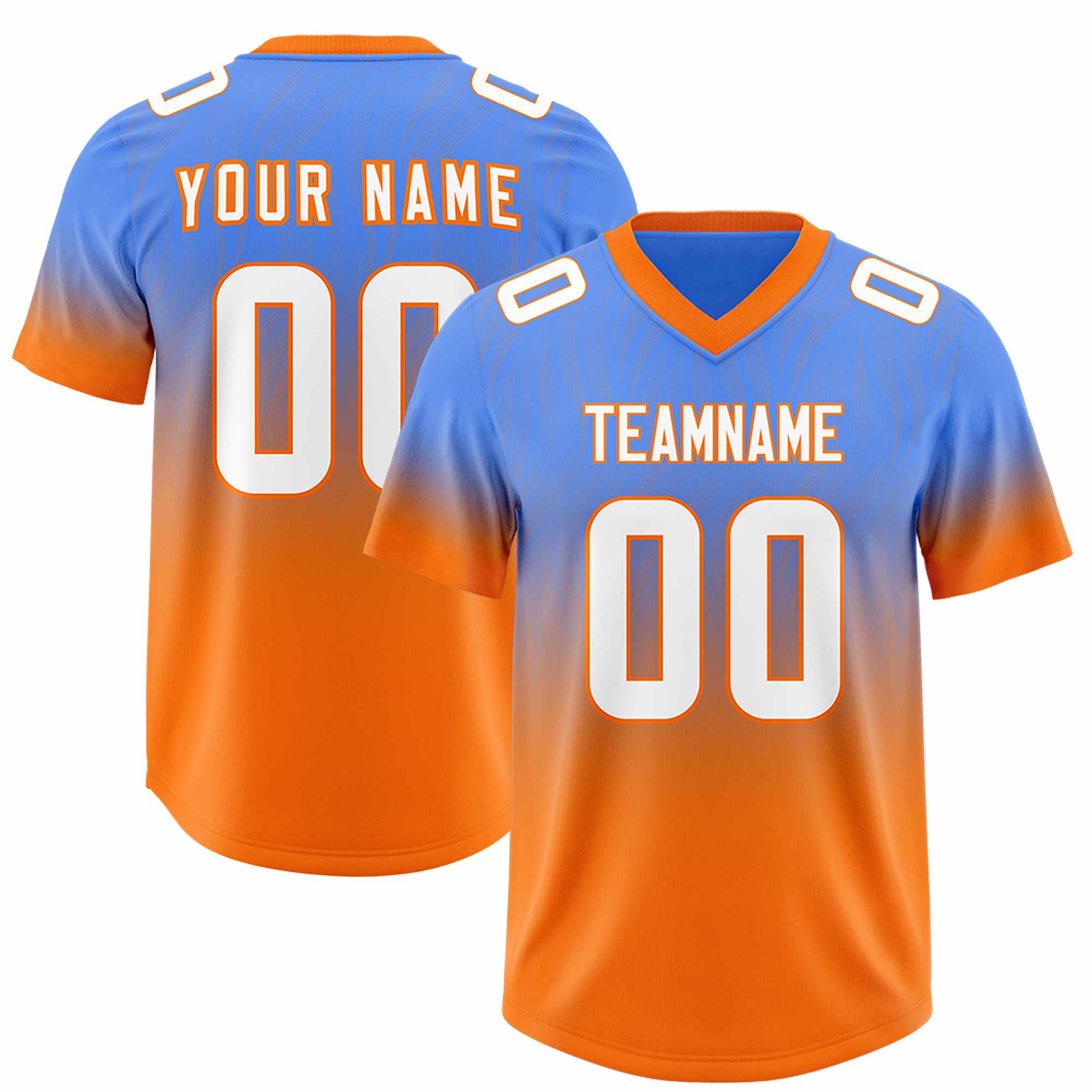 Custom Powder Blue Orange Gradient Fashion Outdoor Authentic Football Jersey