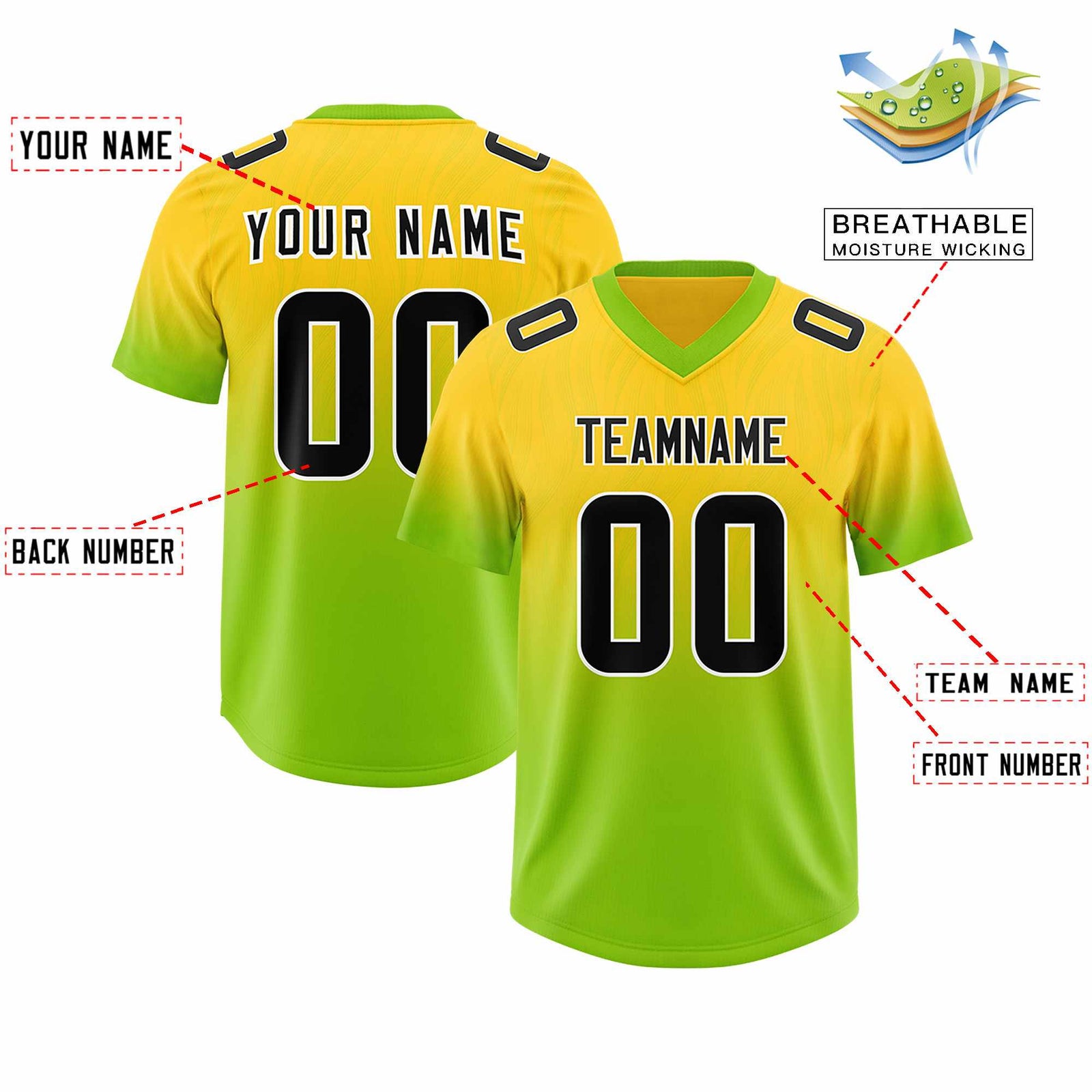 Custom Gold Neon Green Gradient Fashion Outdoor Authentic Football Jersey